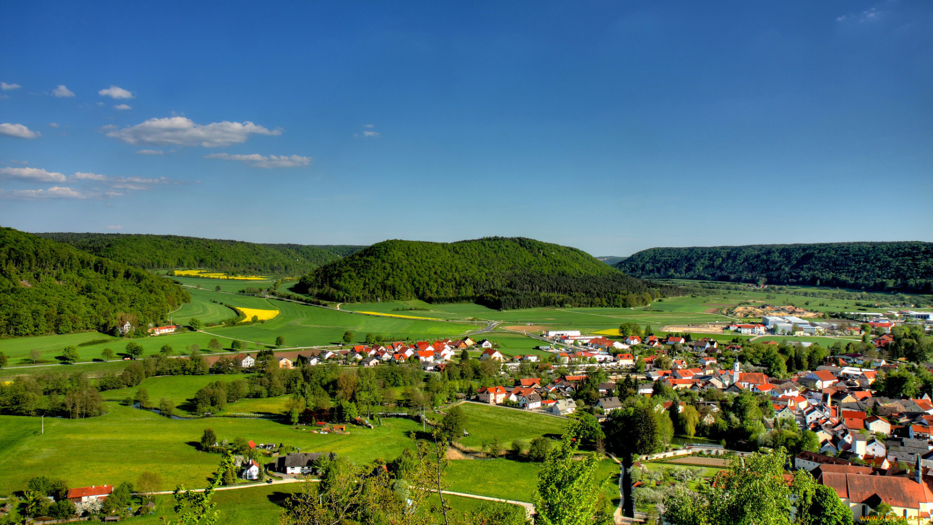 германия, бавария, дитфурт-ан-дер-альтмюль, города, -, панорамы, городок, бавария, пейзаж, германия, трава, дома