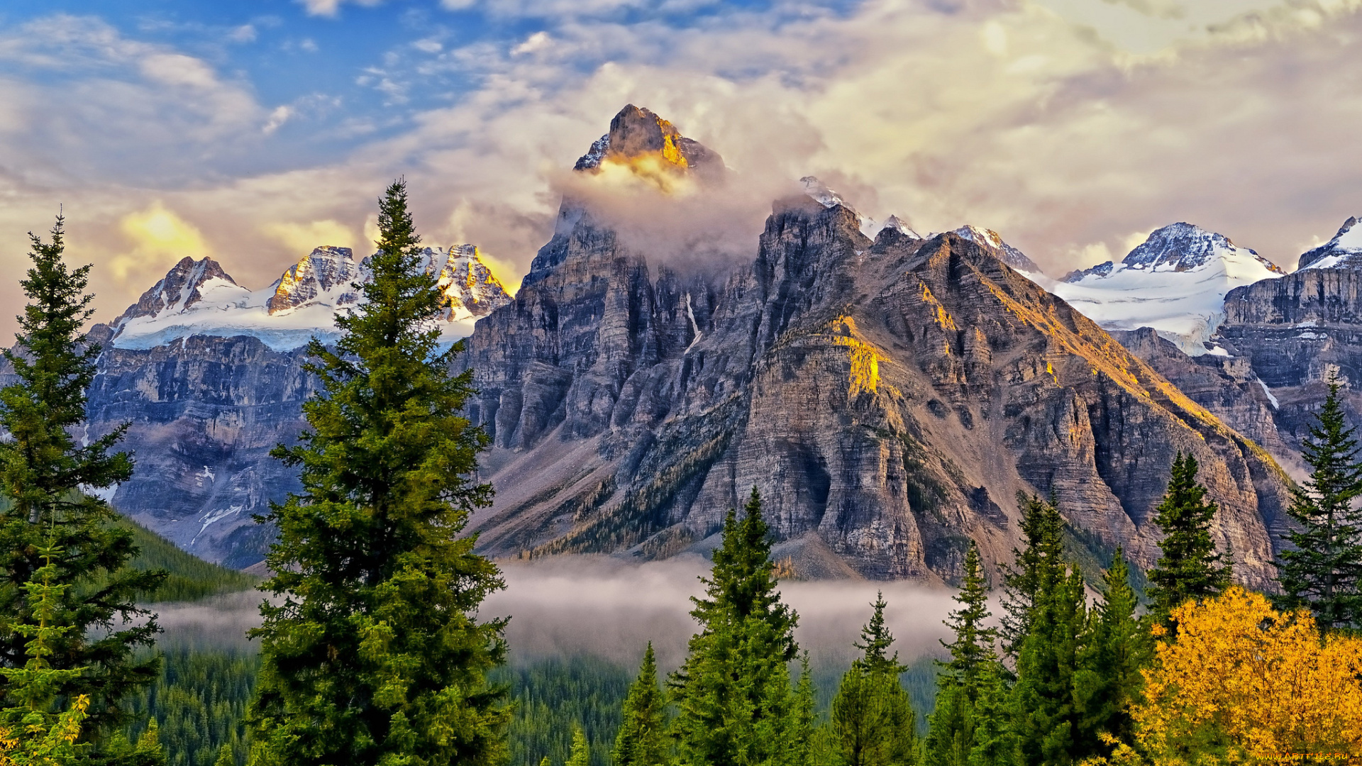 природа, горы, лес, облака