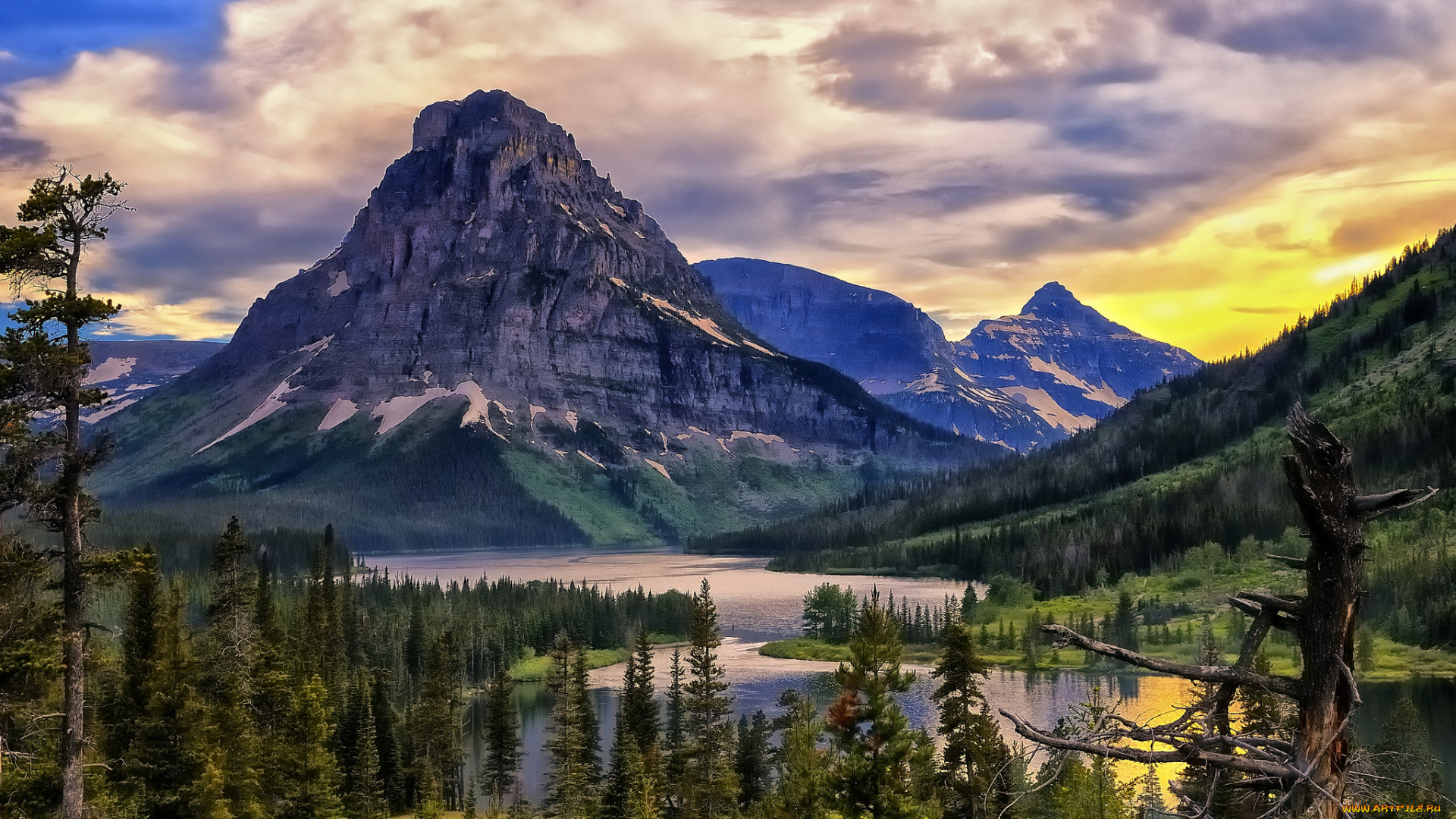 природа, реки, озера, горы, леса, река, облака