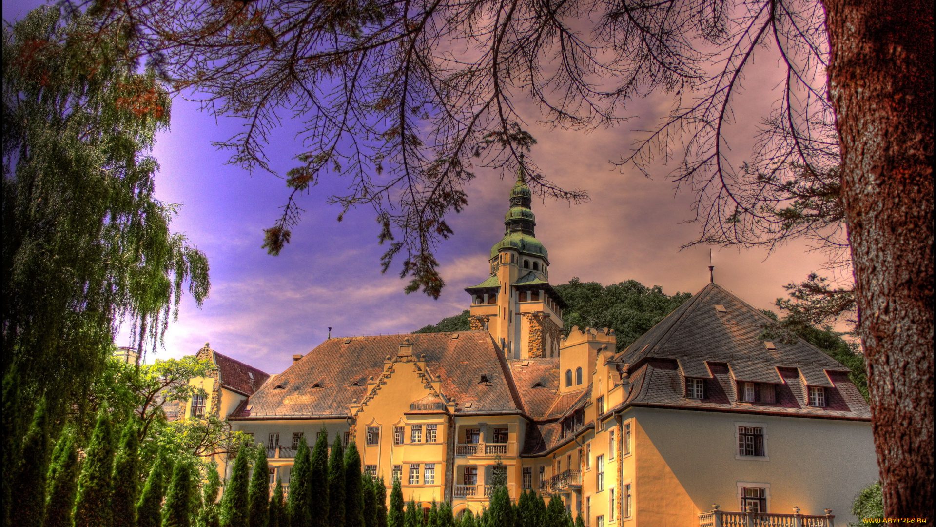 венгрия, , , мишкольц, города, -, здания, , дома, деревья, дома, мишкольц, венгрия