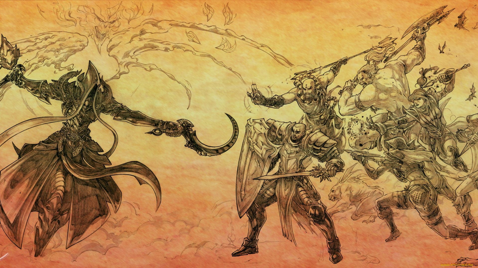 видео, игры, diablo, iii, , reaper, of, souls, фан, арт, дьявол, серп, люди