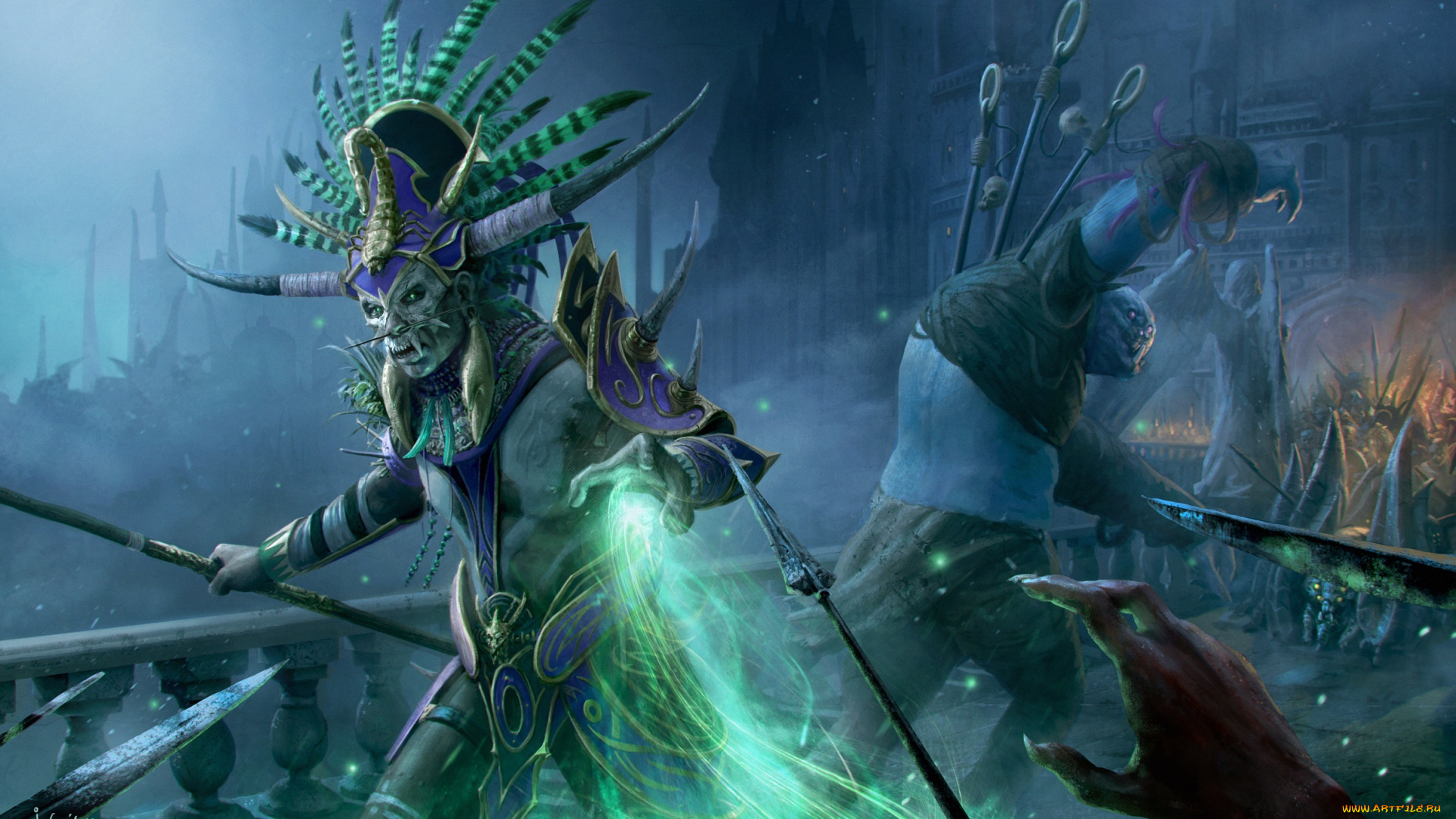 видео, игры, diablo, iii, , reaper, of, souls, рука, арт, перья, индеиц, монстр, сияние, копьё