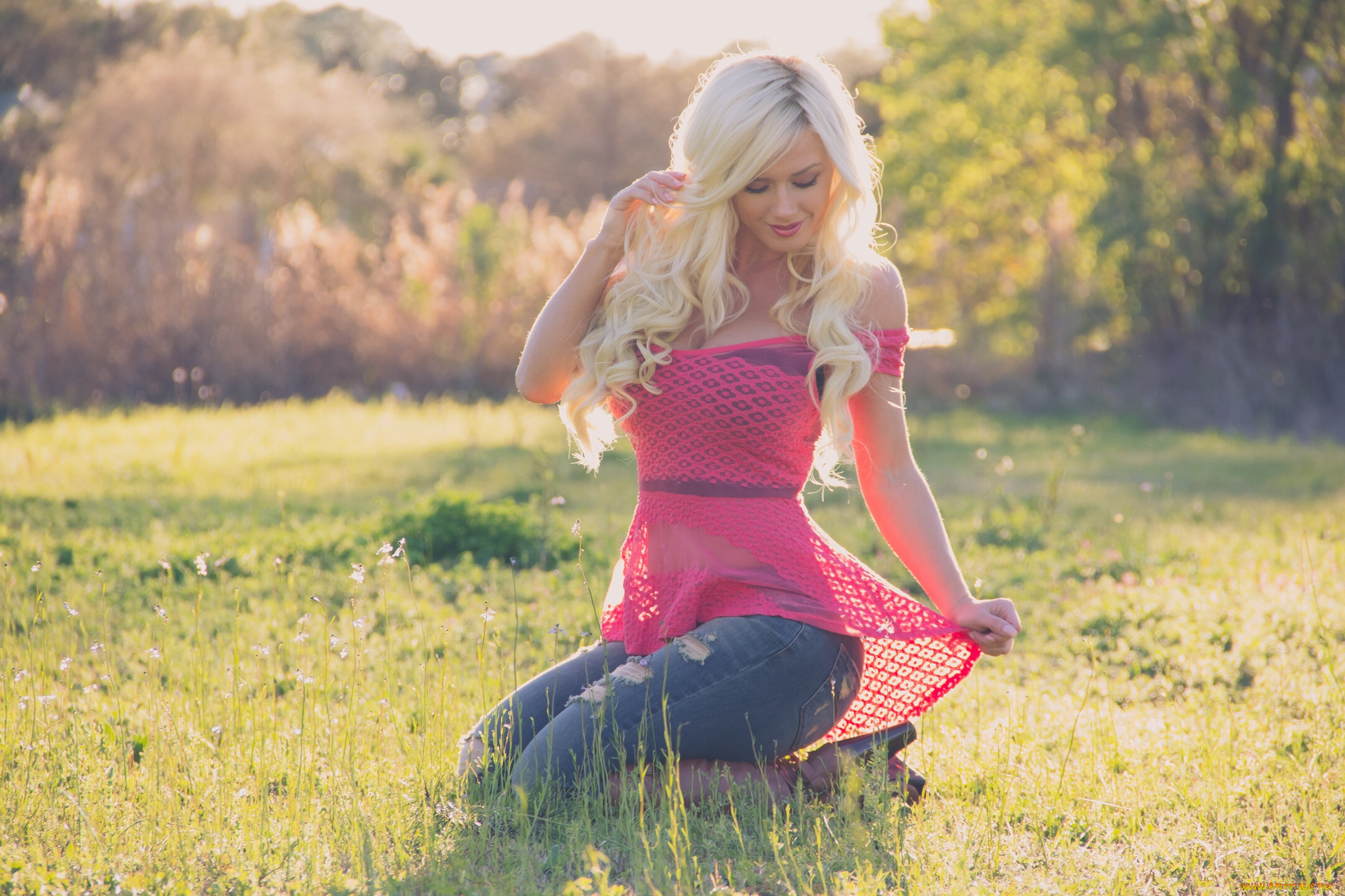 aida, ridic, девушки, цветы, поляна, aida, ridic, лужайка