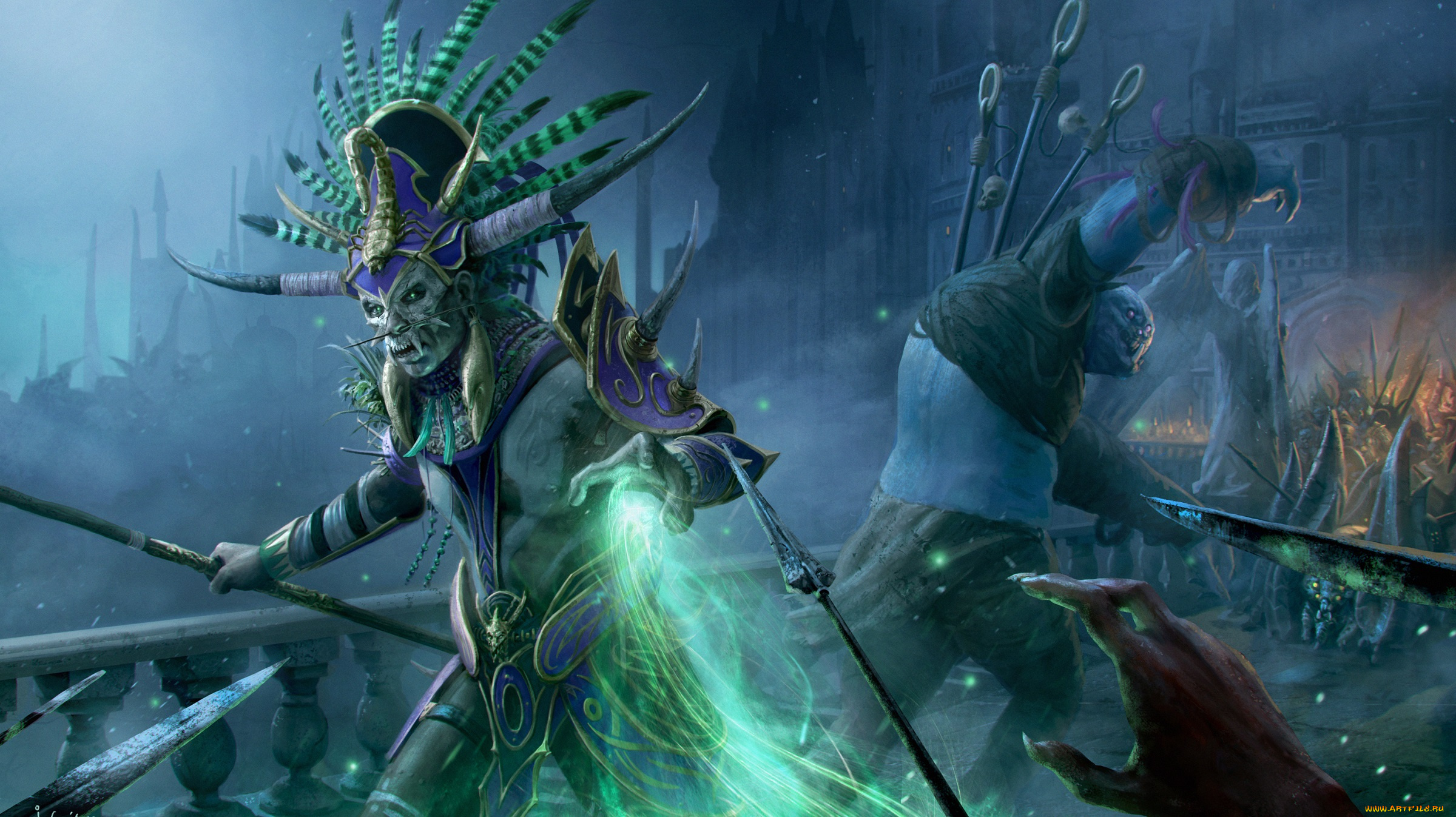 видео, игры, diablo, iii, , reaper, of, souls, рука, арт, перья, индеиц, монстр, сияние, копьё