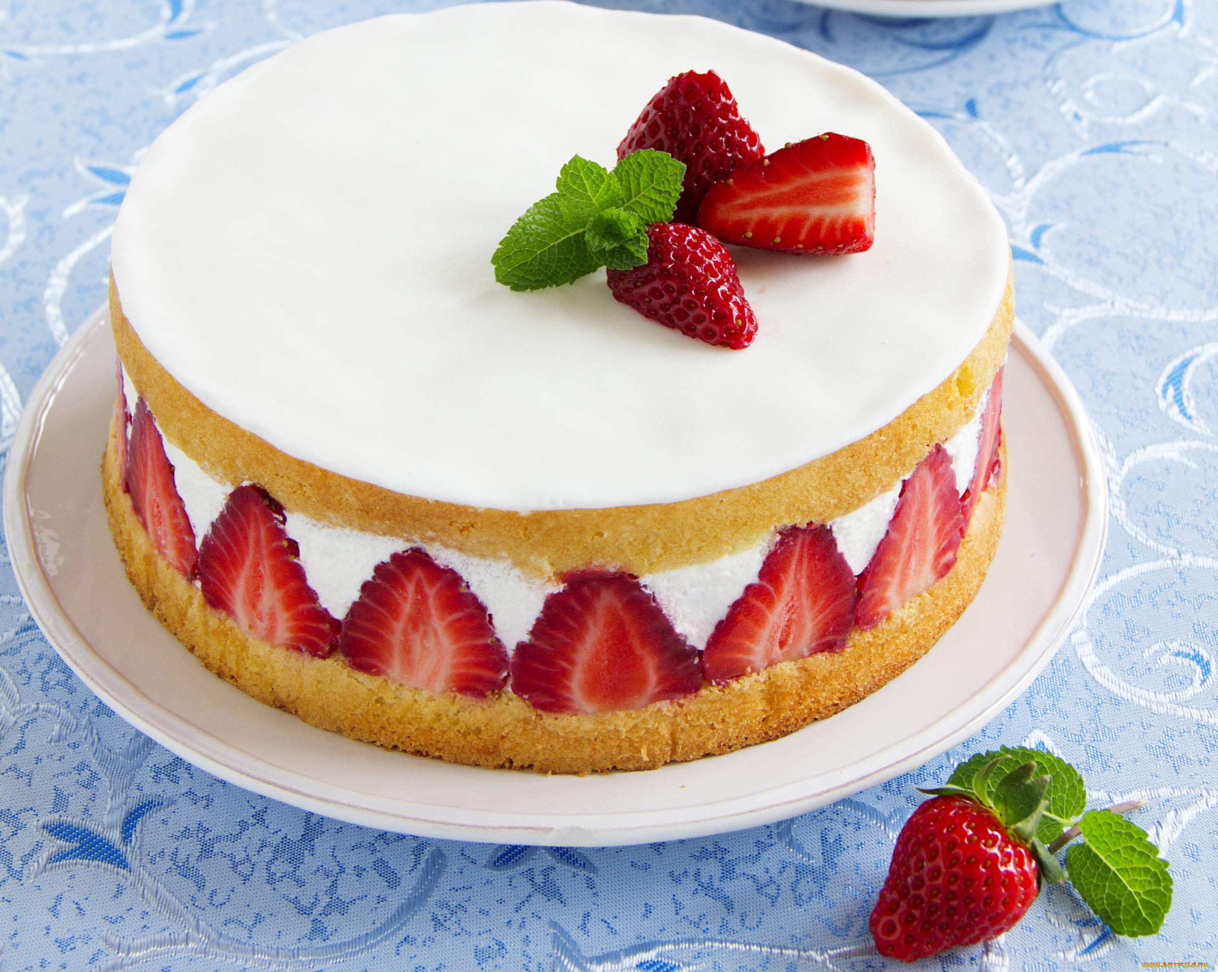 еда, торты, крем, клубника