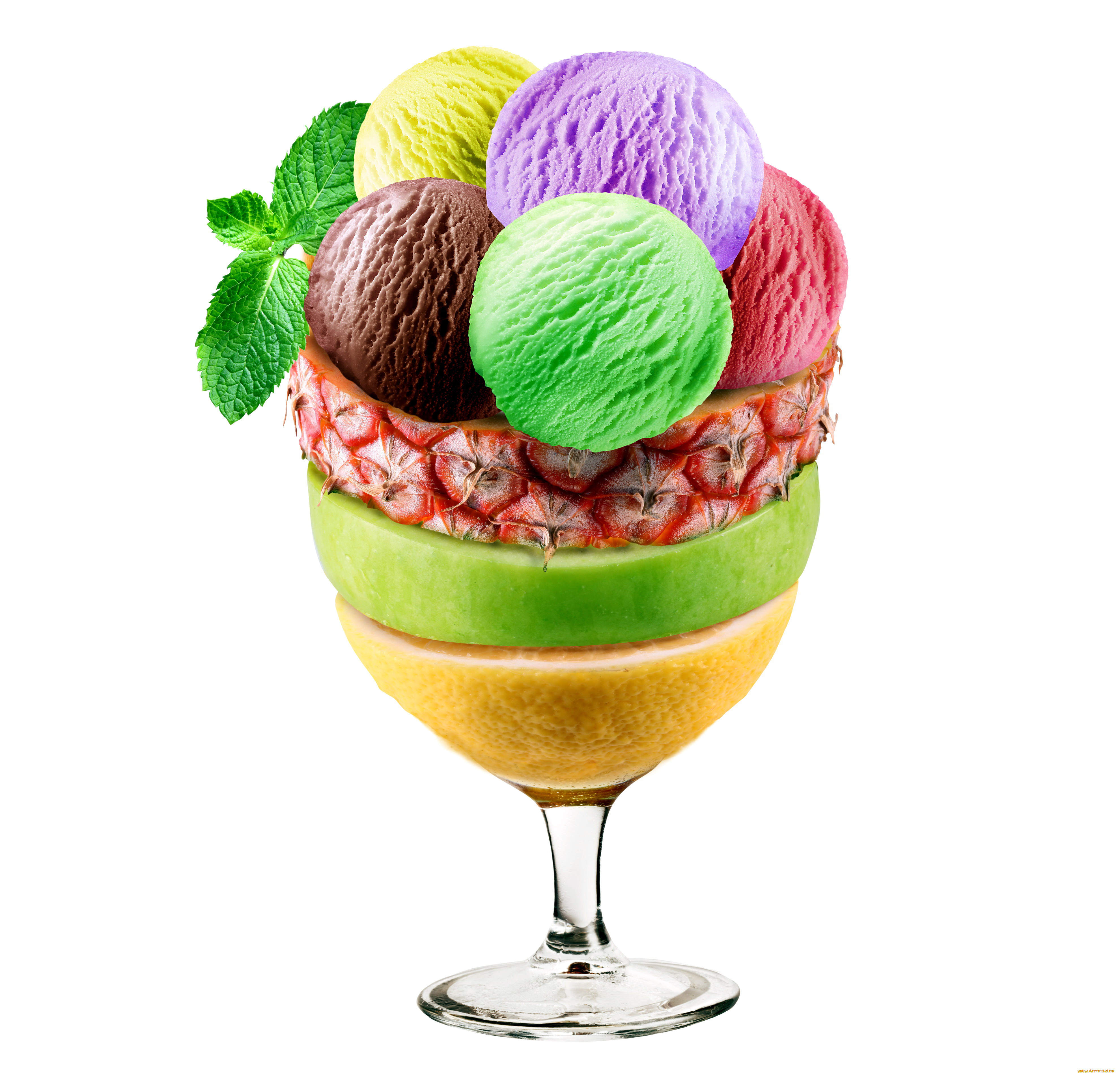 еда, мороженое, , десерты, мята, ананас, апельсин, лакомство