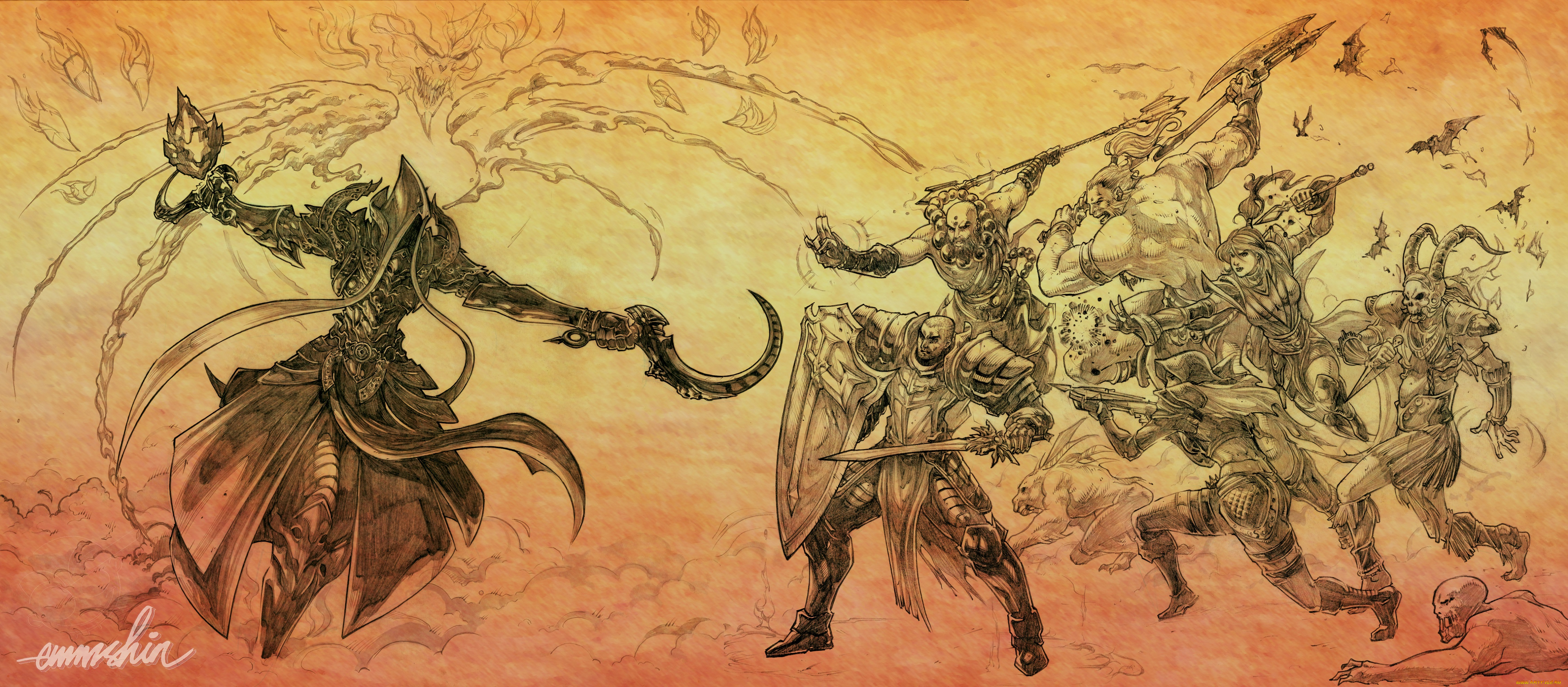 видео, игры, diablo, iii, , reaper, of, souls, фан, арт, дьявол, серп, люди