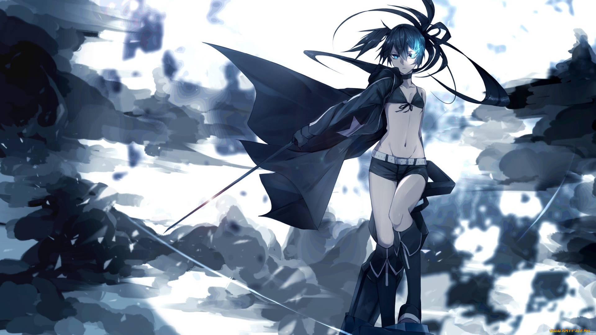 аниме, black, rock, shooter, black, rock, shooter, оружие, takka, девушка, kuroi, mato