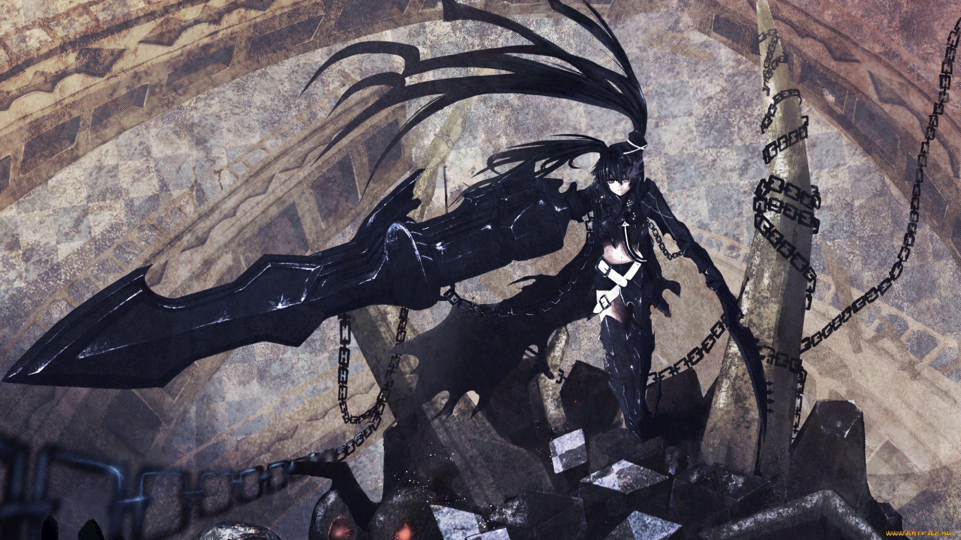 аниме, black, rock, shooter, оружие, девушка, yazuo