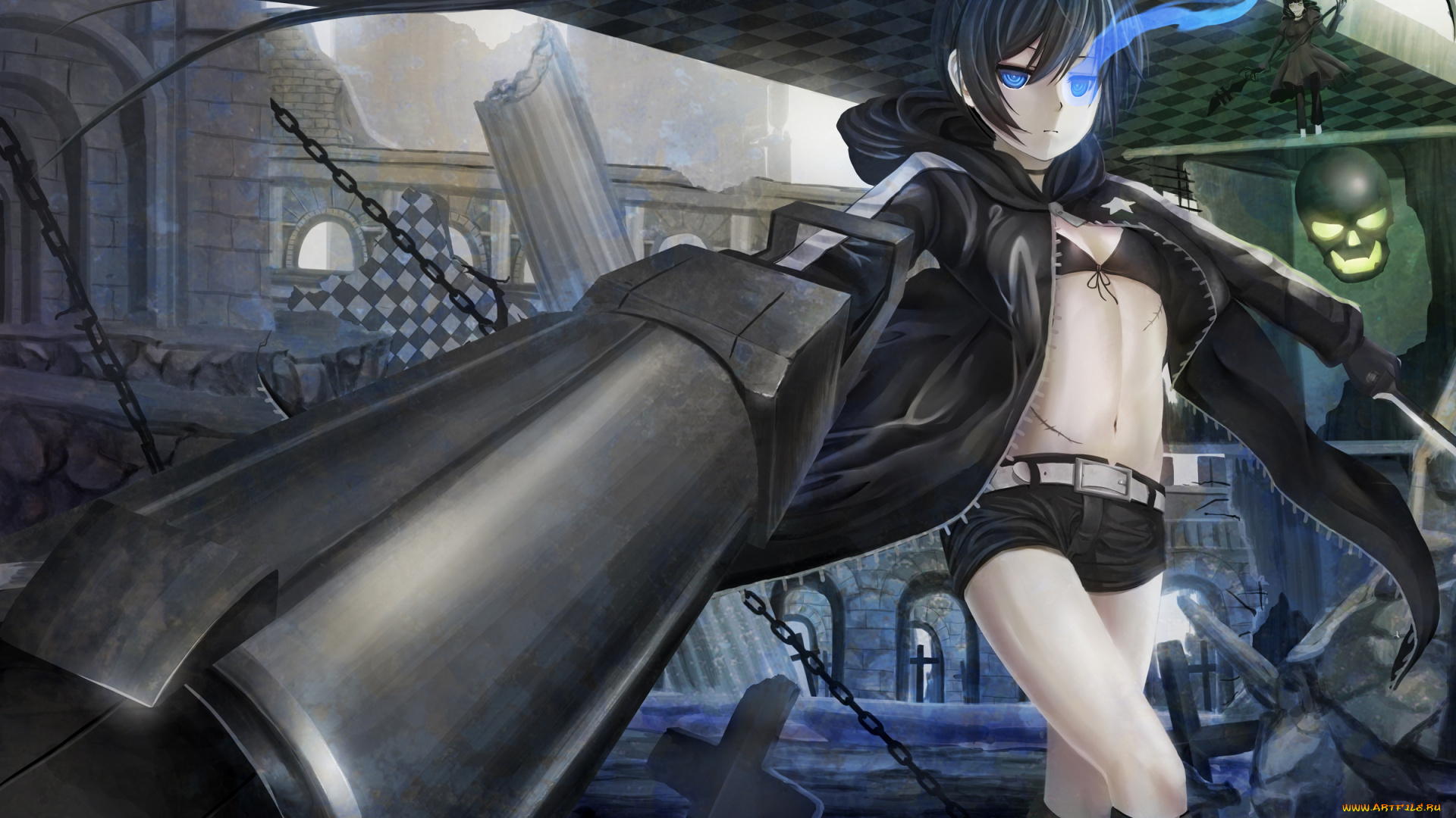 аниме, black, rock, shooter, rayxray, оружие, девушки, арт, takanashi, yomi, kuroi, mato, black, rock, shooter