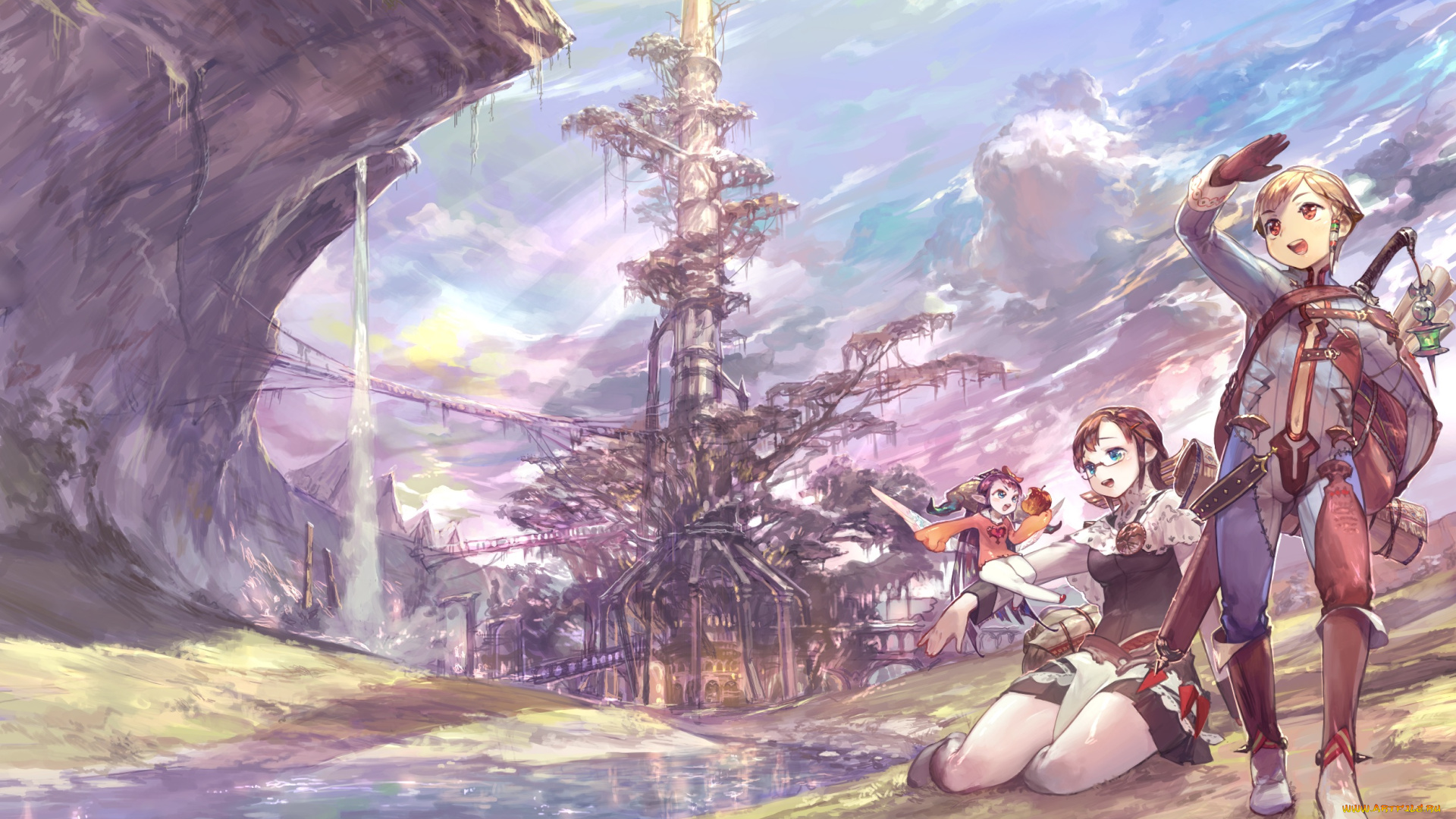 аниме, город, , улицы, , здания, jikan, hakushaku, строения, фантастика, арт