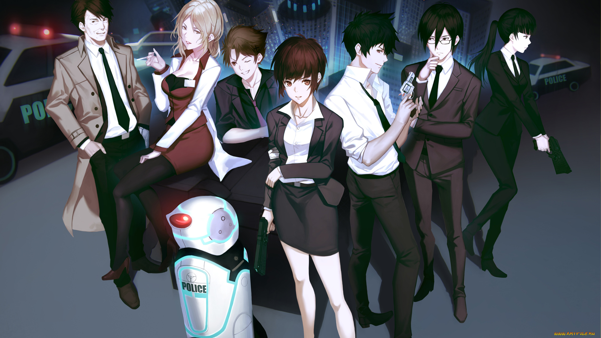 аниме, psycho-pass, yykuaixian, kunizuka, yayoi, kougami, shinya, ginoza, nobuchika, tsunemori, akane, masaoka, tomomi, karanomori, shion, kagari, shuusei, пистолет, парни, девушки, оружие
