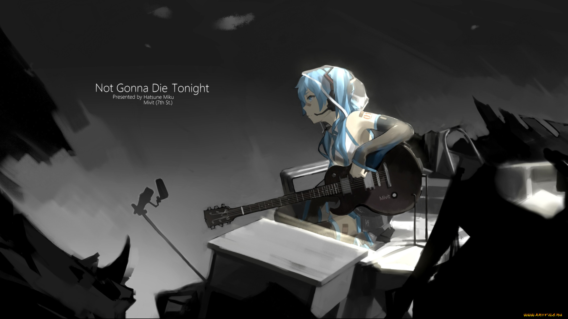 аниме, vocaloid, hatsune, miku, mivit, арт, гитара, музыка, девушка