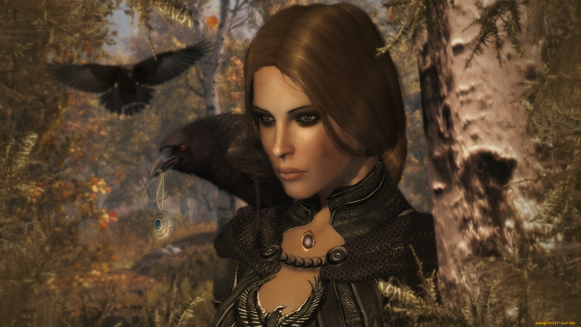 tes, iv, , путь, судьбы, vl, 3д, графика, фантазия, , fantasy, девушка, взгляд, фон, вороны, задумчивость