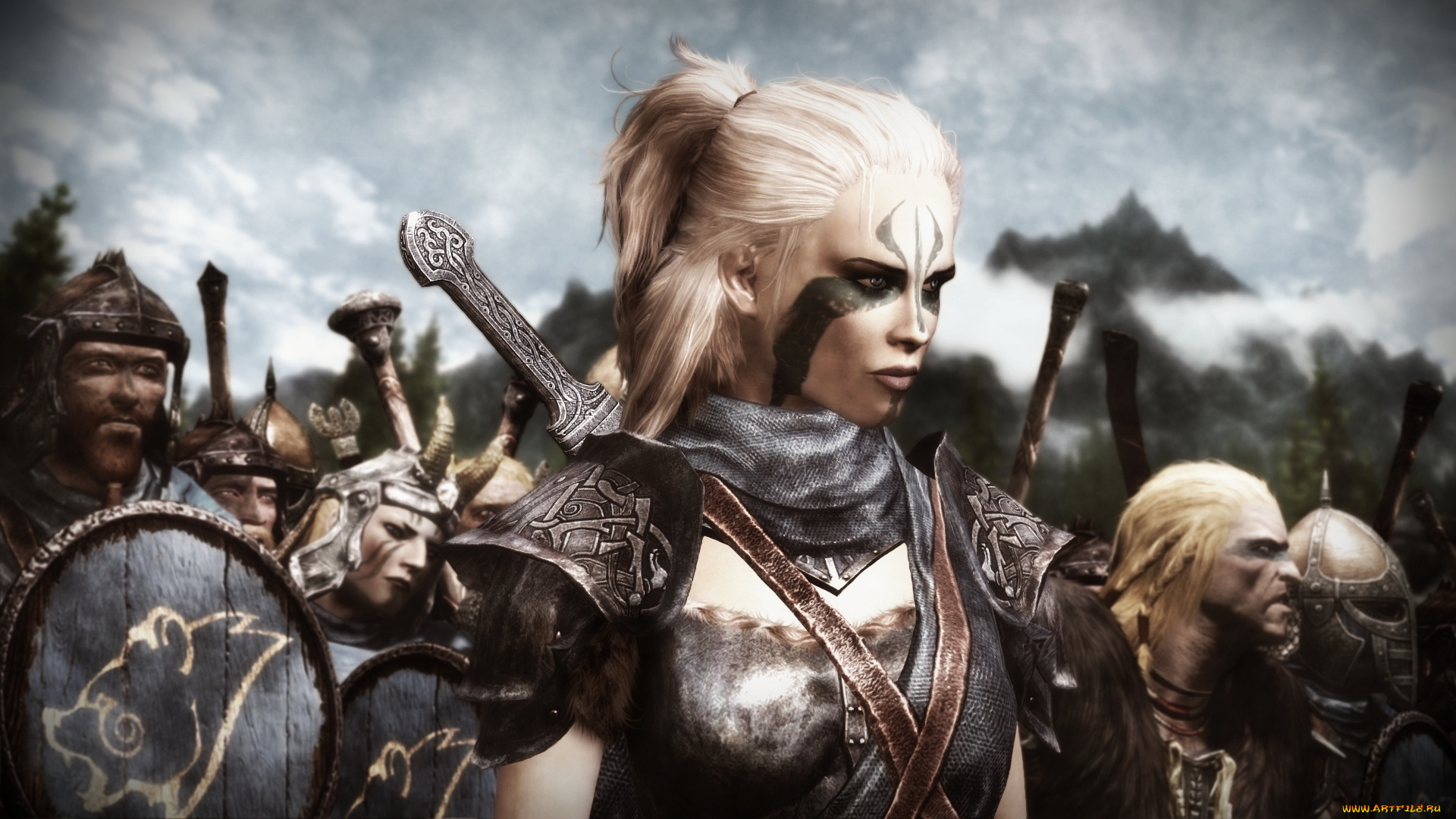 tes, iv, , путь, судьбы, vl, 3д, графика, фантазия, , fantasy, девушка, взгляд, фон, оружие, солдаты