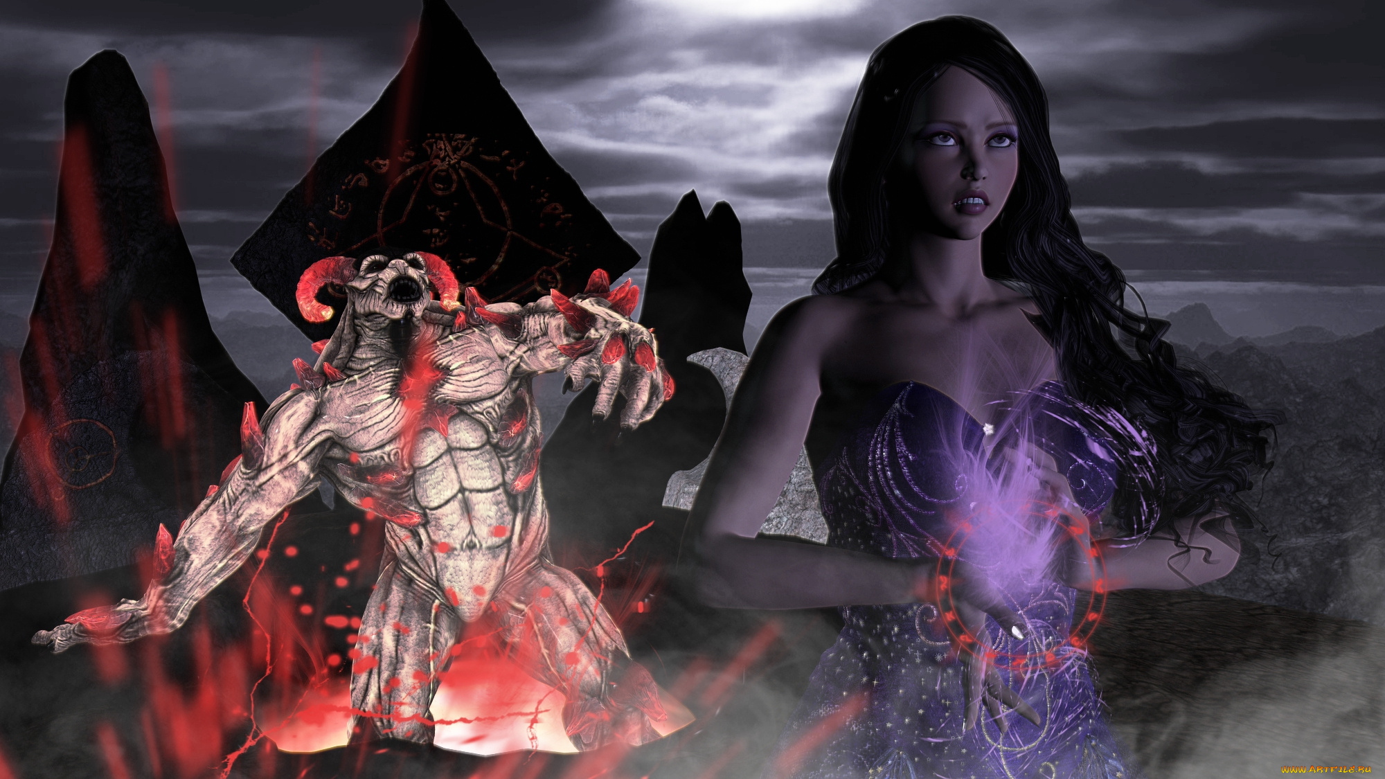 3д, графика, фантазия, , fantasy, существо, магия, фон, взгляд, девушка