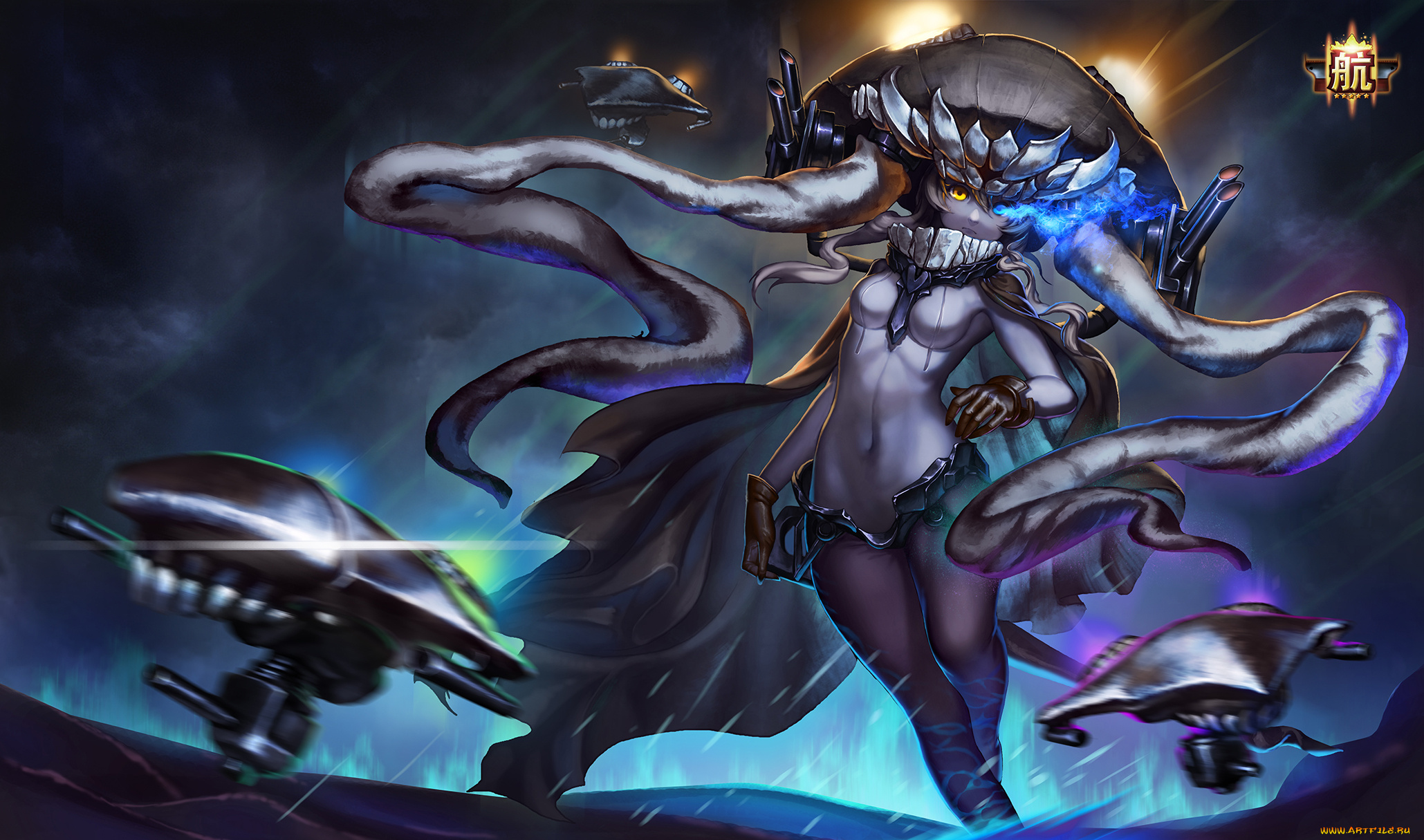 аниме, kantai, collection, девушка, madyy, мрачно, взгляд, арт, wo-class, aircraft, carrier, kantai, collection, оружие