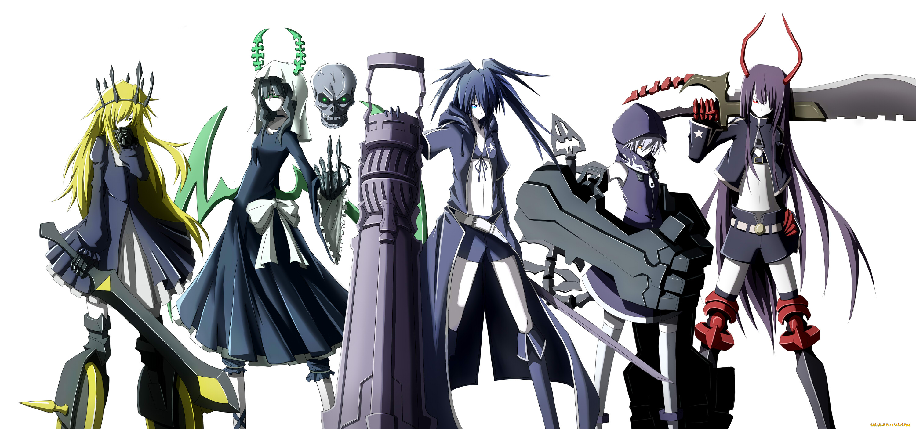 аниме, black, rock, shooter, kuwachii, персонажи, takanashi, yomi, kuroi, mato, koutari, yuu, izuriha, kagari, irino, saya, девушки, chariot, black, rock, shooter
