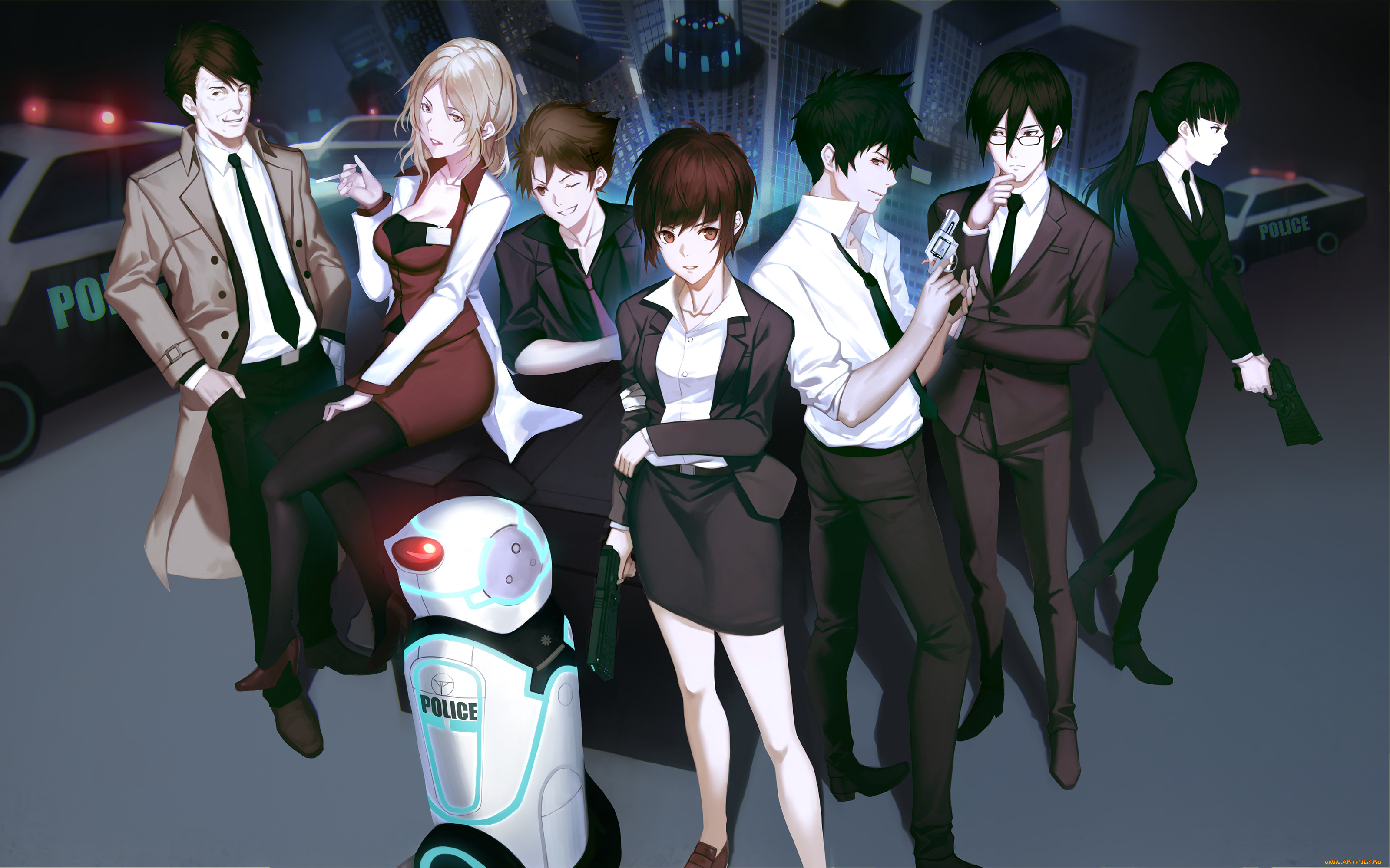 аниме, psycho-pass, yykuaixian, kunizuka, yayoi, kougami, shinya, ginoza, nobuchika, tsunemori, akane, masaoka, tomomi, karanomori, shion, kagari, shuusei, пистолет, парни, девушки, оружие