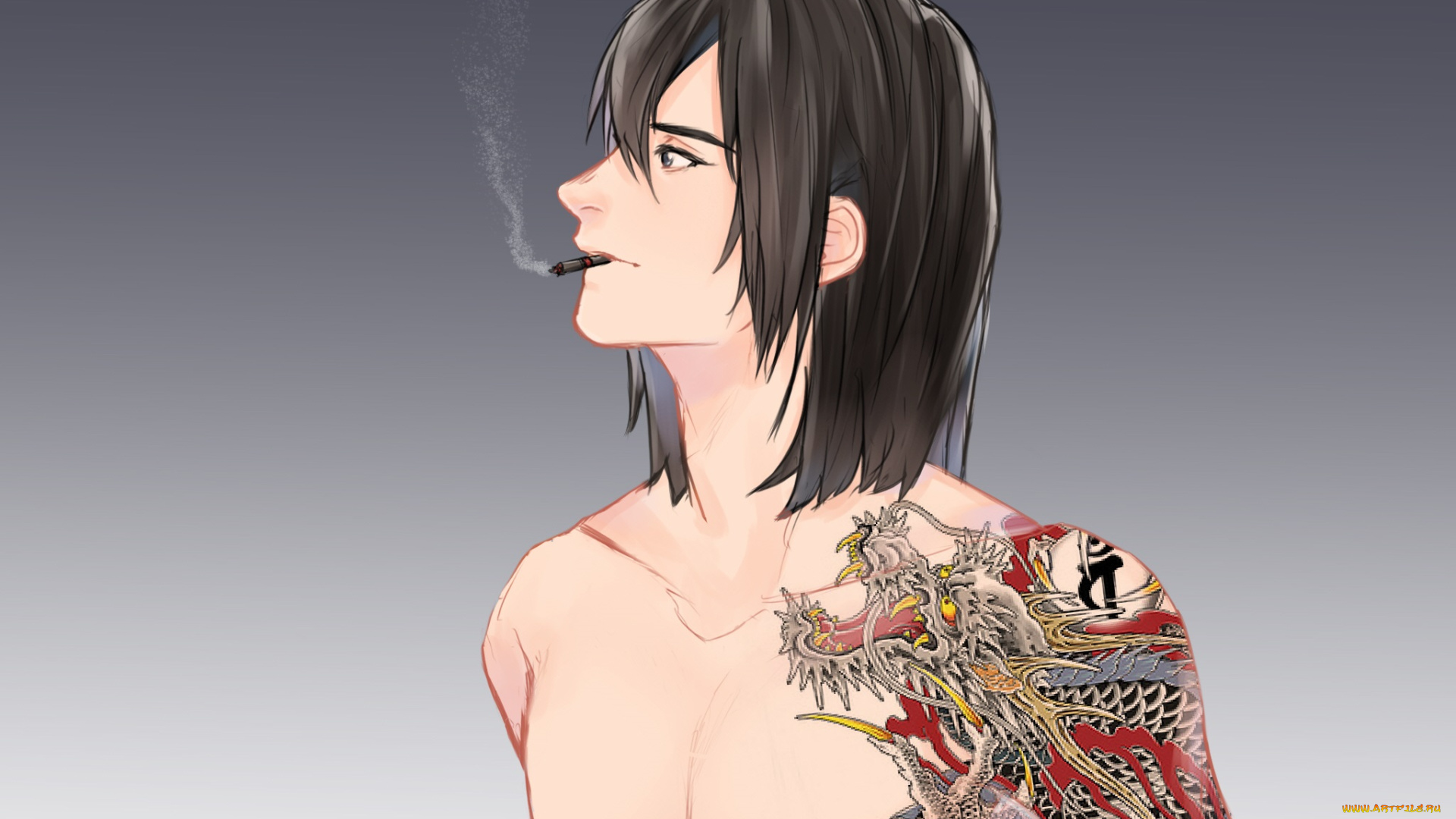 аниме, dramatical, murder, дракон, тату, парень, арт