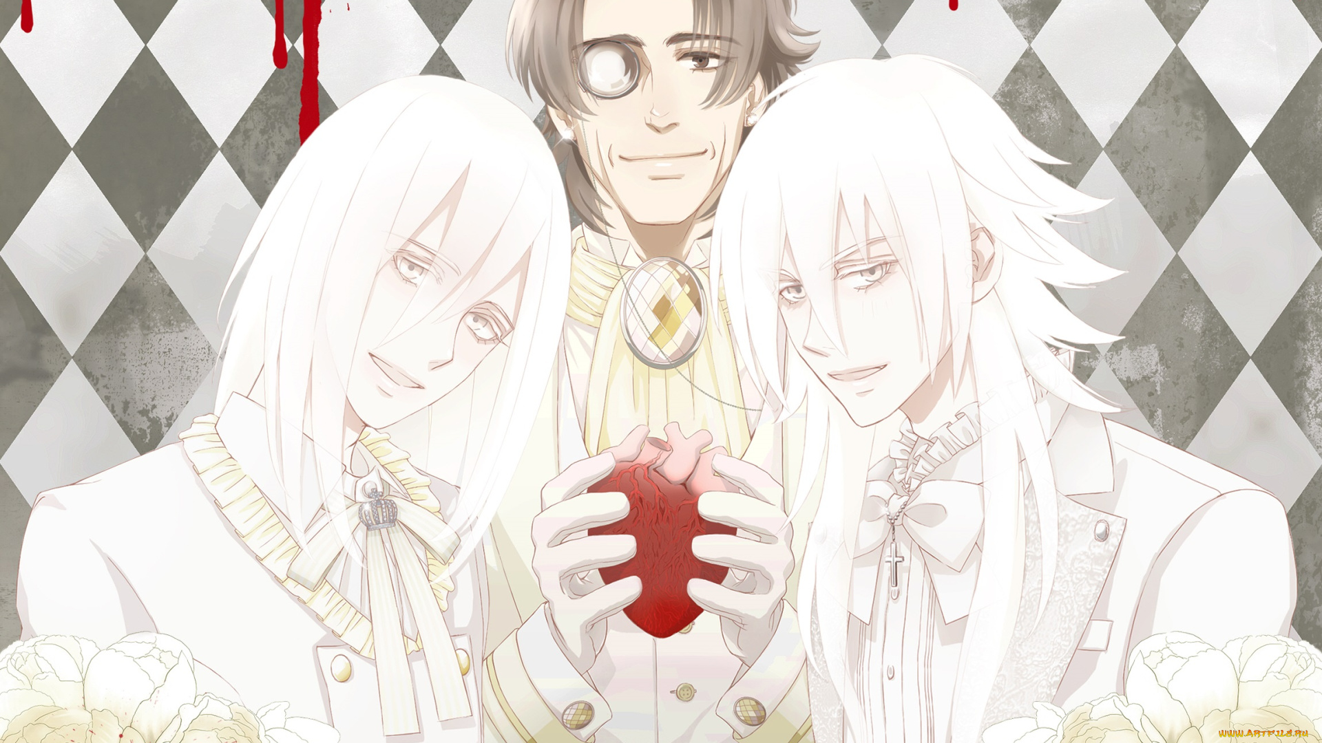 аниме, dramatical, murder, парни, кровь, розы