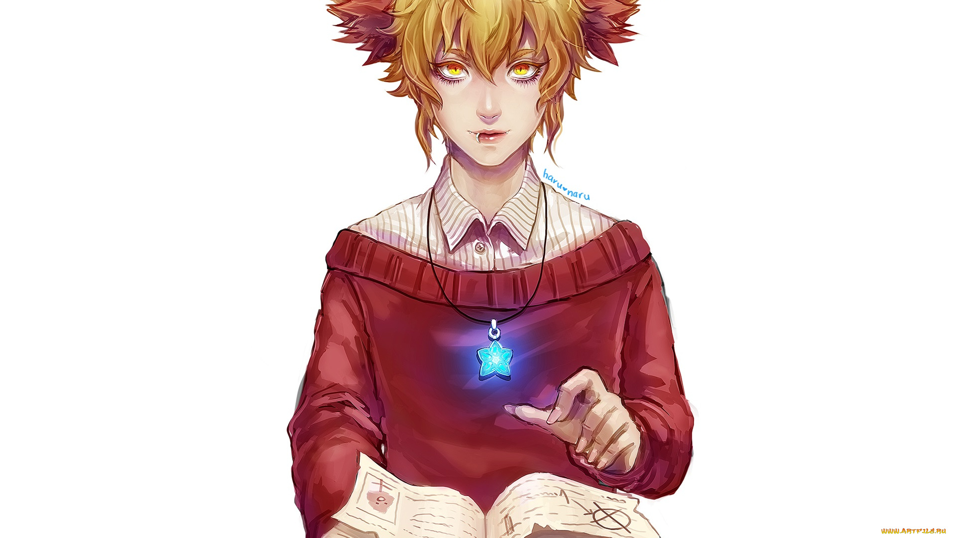 аниме, животные, , существа, парень, ушки, книга