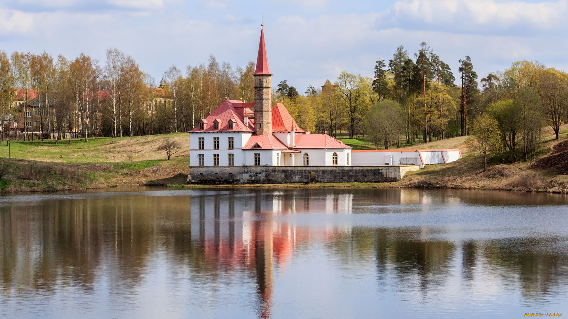 гатчина, города, санкт-петербург, , петергоф, , россия, пруд, приоратский, дворец