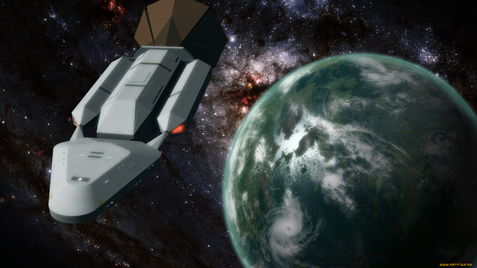 космос, арт, космический, корабль, полет, вселенная, планета