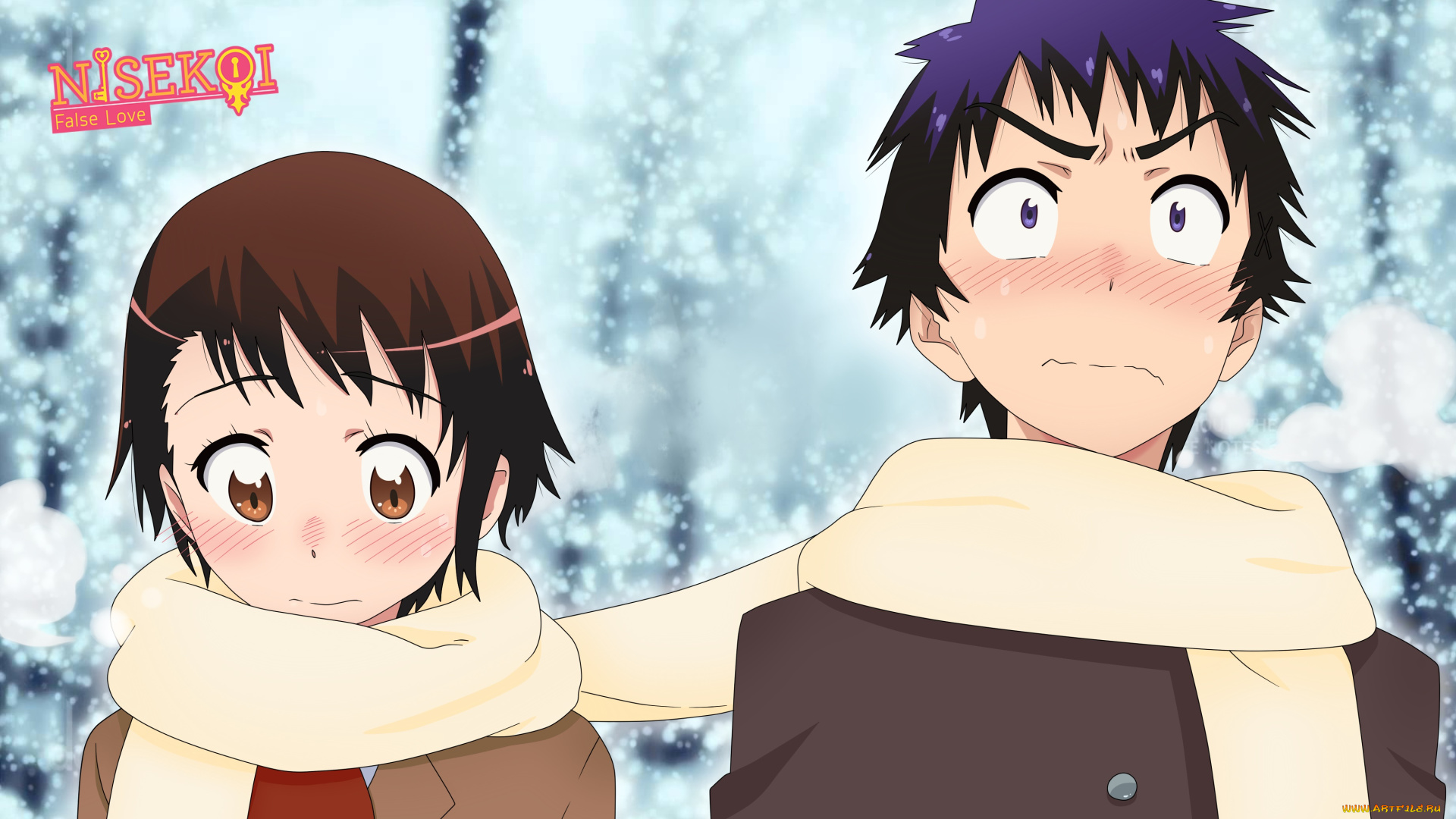 nisekoi, аниме, фон, взгляд, девушка, парень
