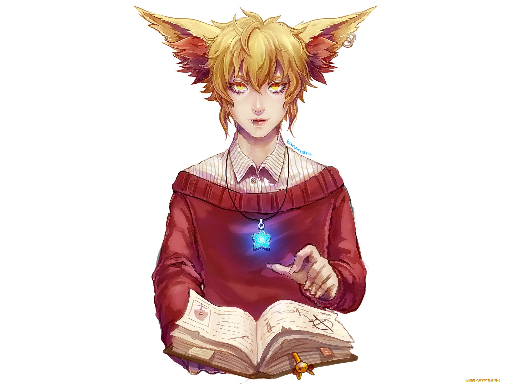 аниме, животные, , существа, парень, ушки, книга