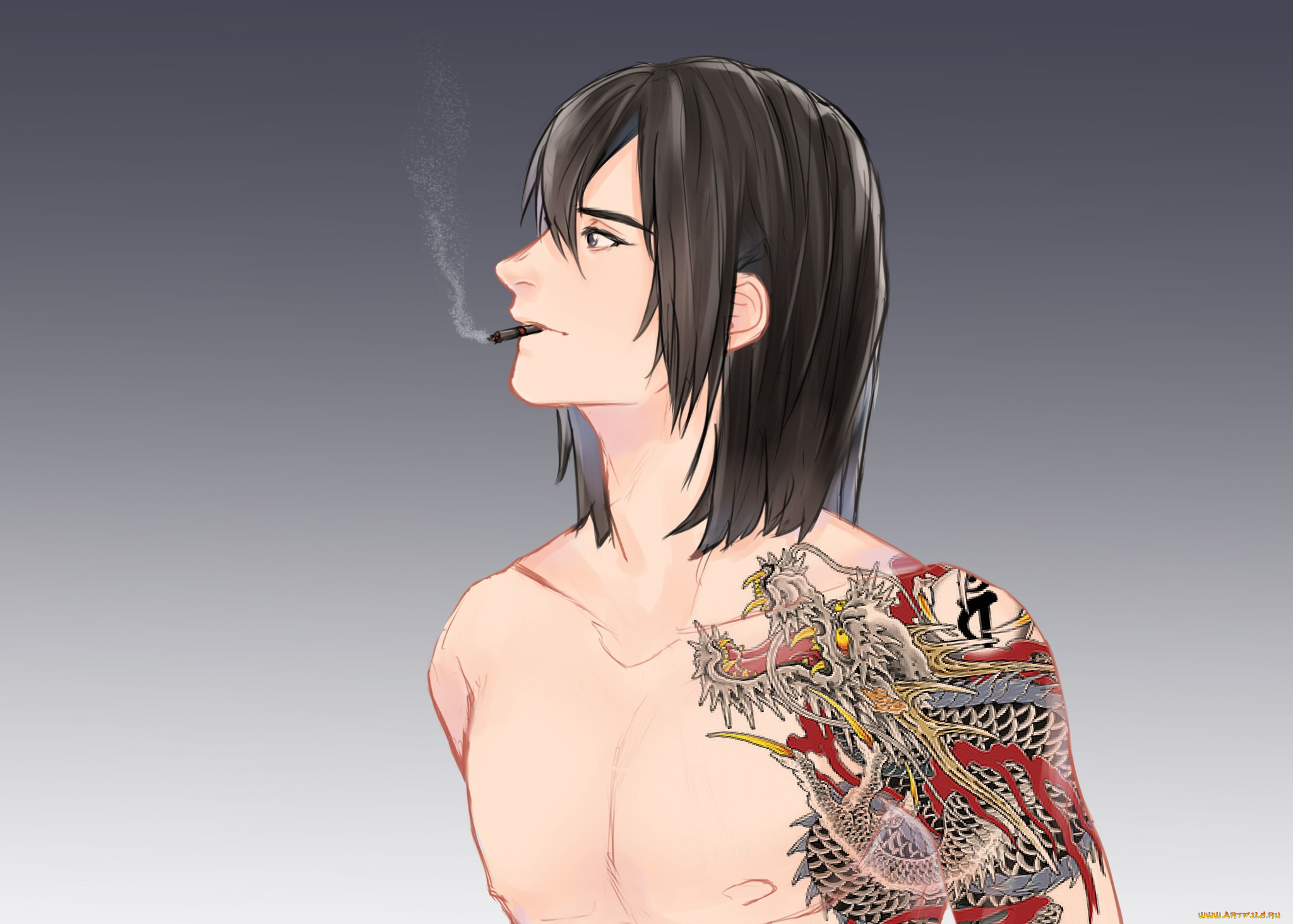 аниме, dramatical, murder, дракон, тату, парень, арт