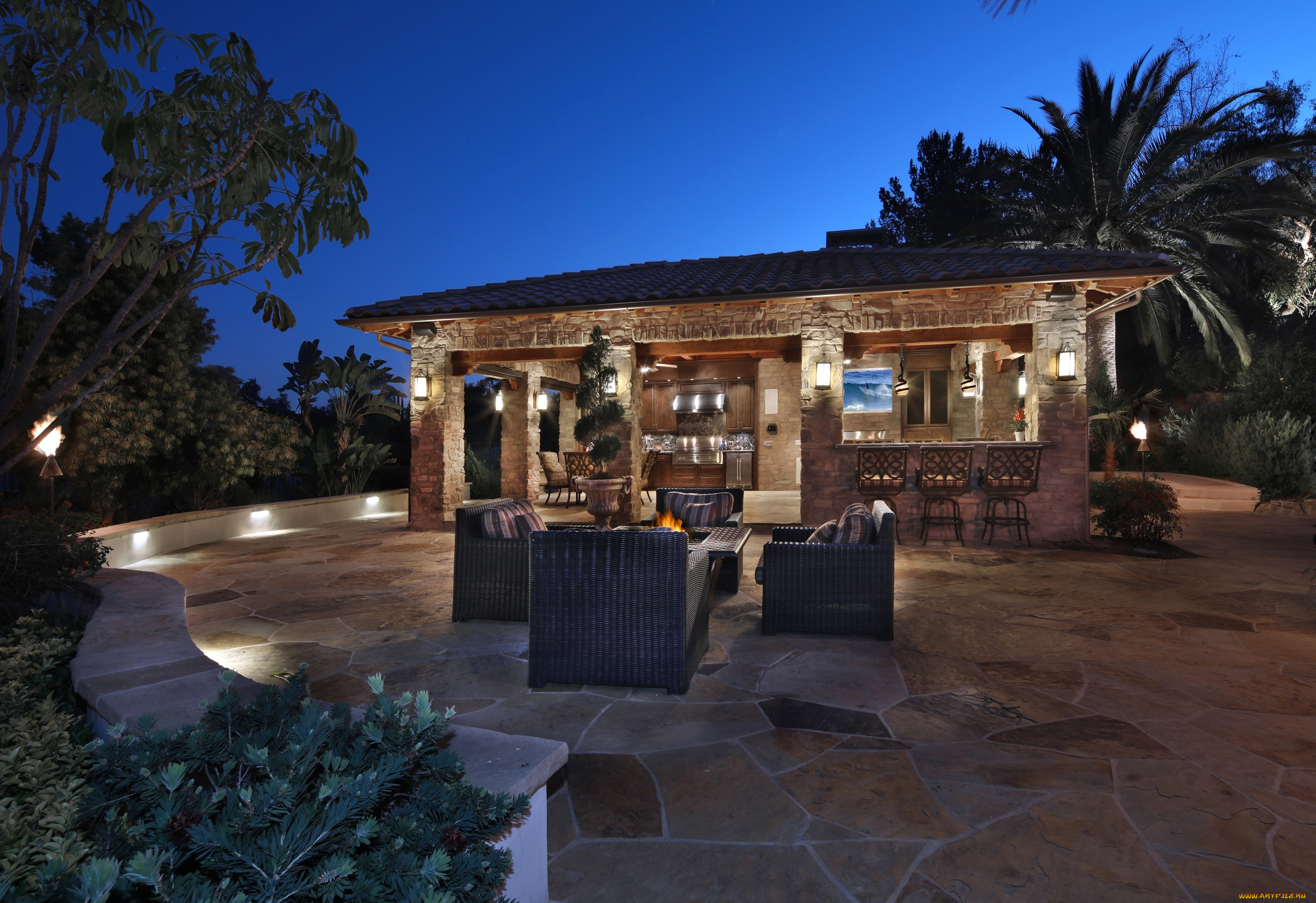 интерьер, веранды, , террасы, , балконы, пальмы, терраса, кресла, очаг