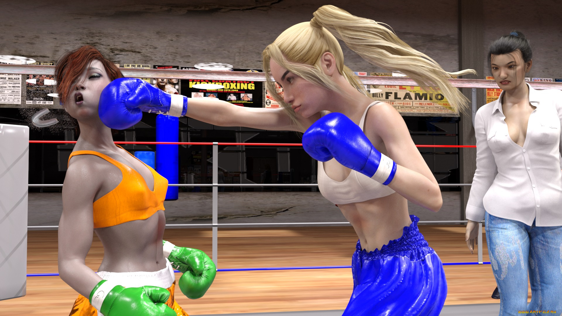 3д, графика, спорт, , sport, бокс, ринг, фон, взгляд, девушки