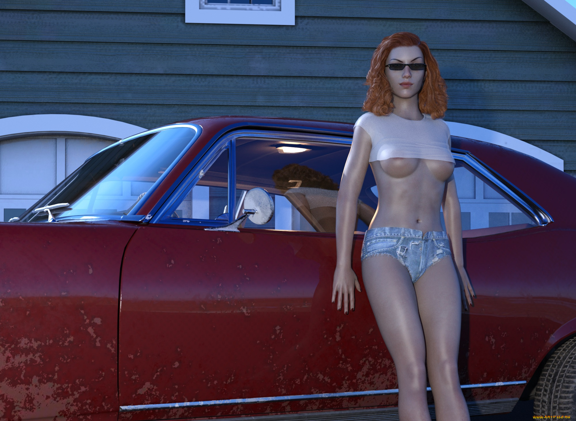 3д, графика, люди-авто, мото, , people-, car, , , moto, девушка, взгляд, фон