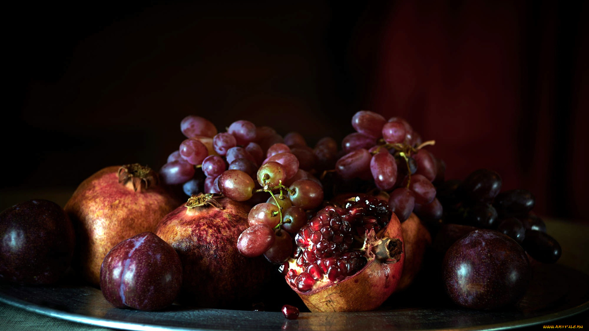 еда, фрукты, , ягоды, гранат, виноград, сливы