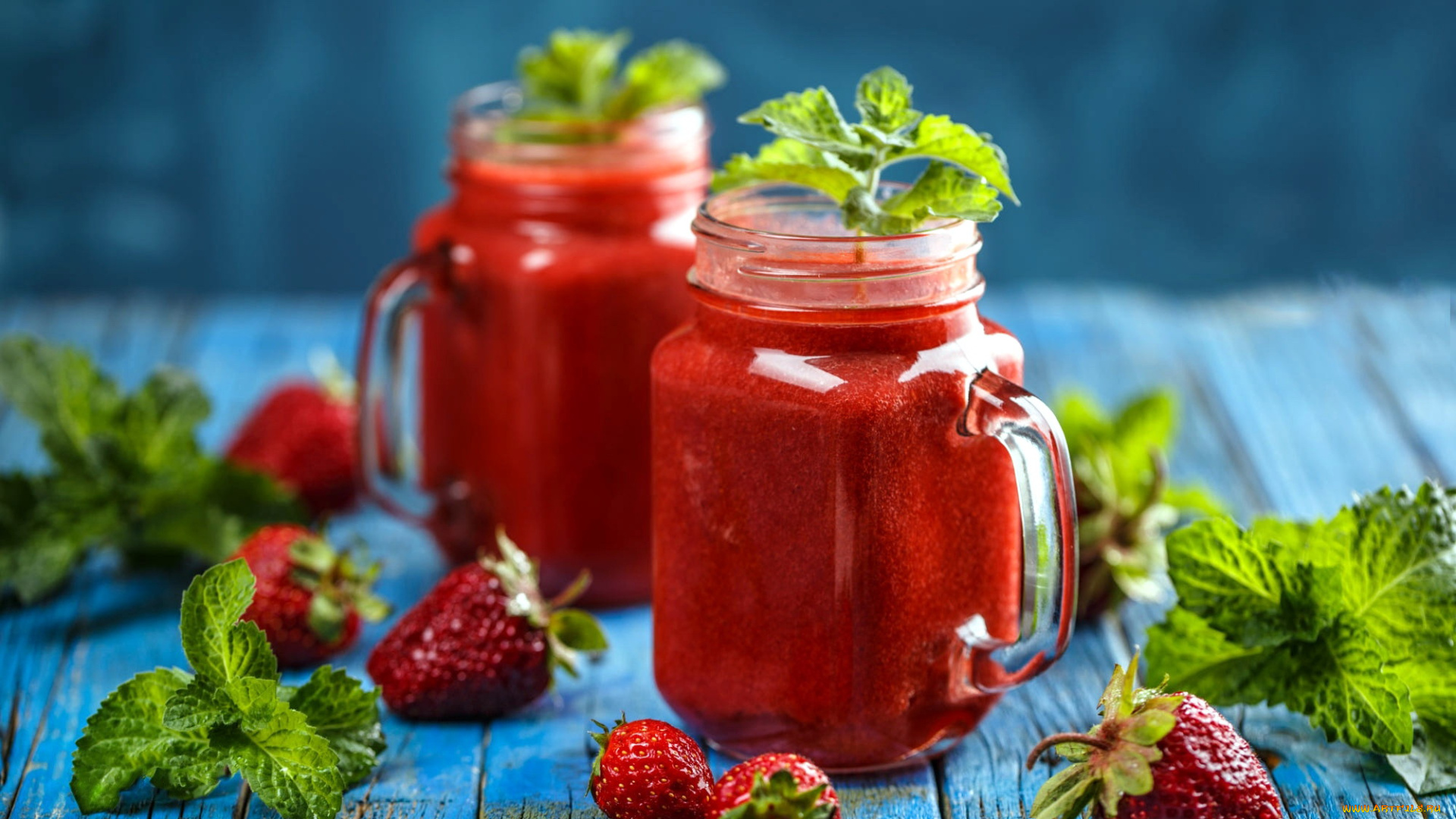 еда, напитки, мята, смузи, клубника