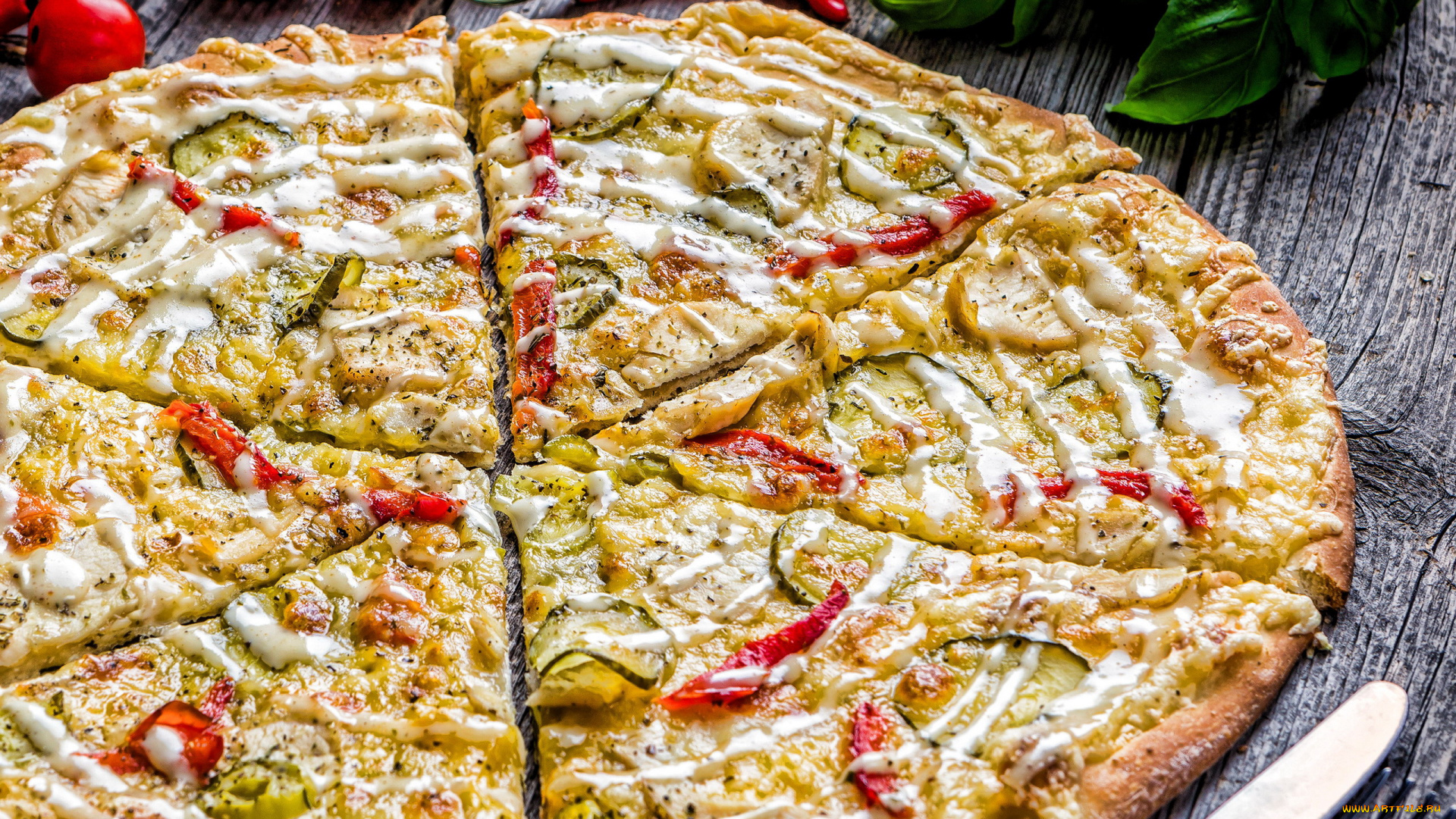 еда, пицца, вегетарианская, перец
