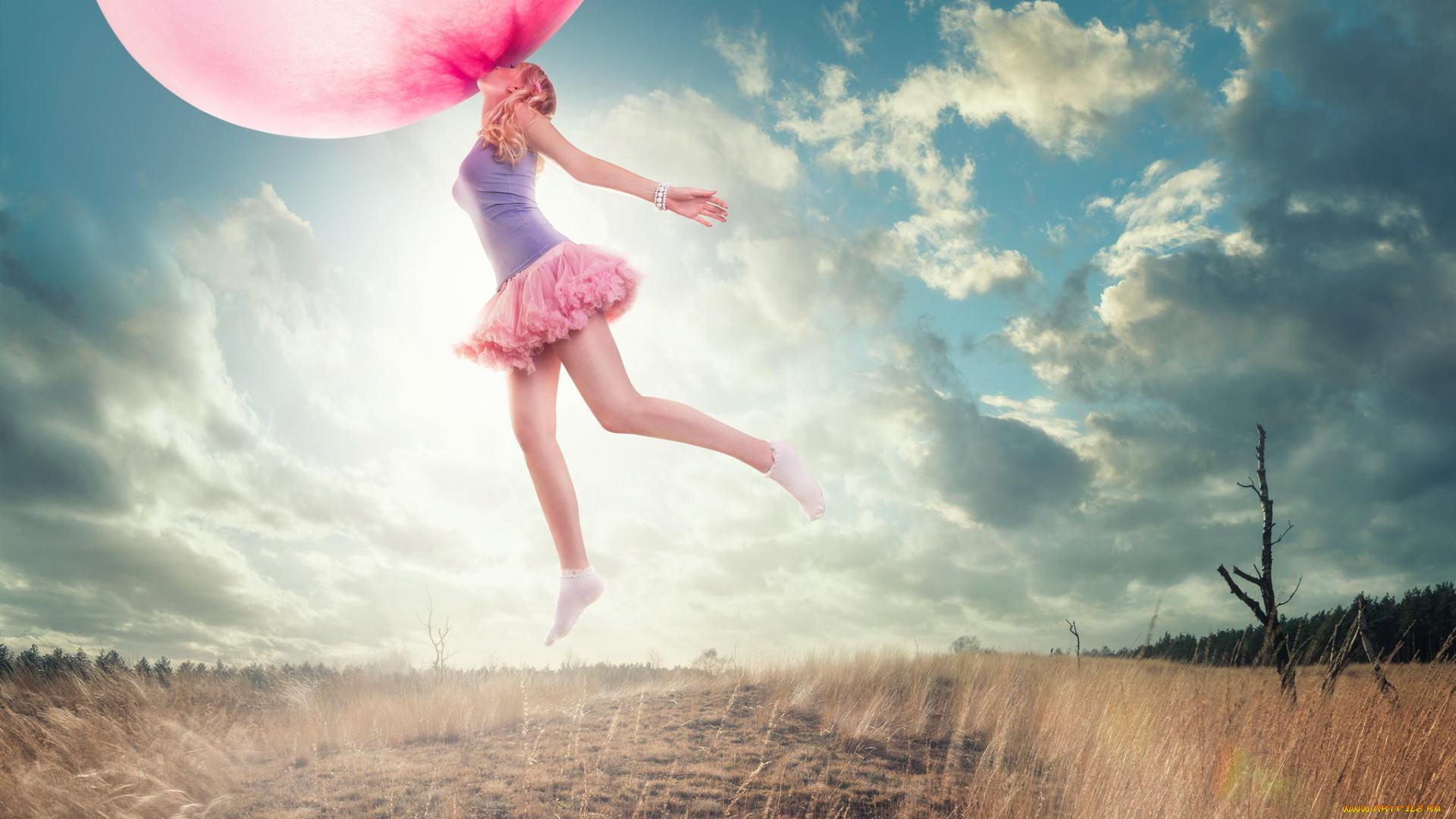 разное, компьютерный, дизайн, девушка, пузырь, полет