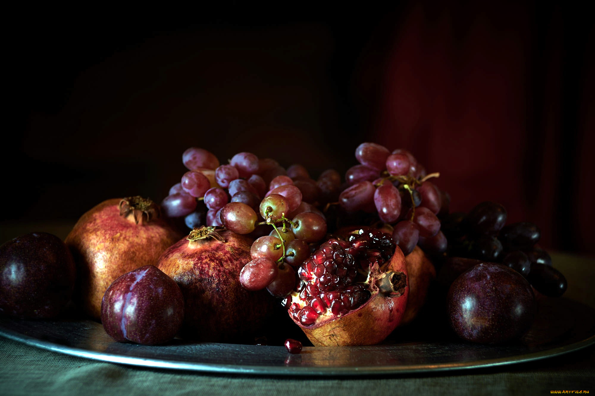 еда, фрукты, , ягоды, гранат, виноград, сливы