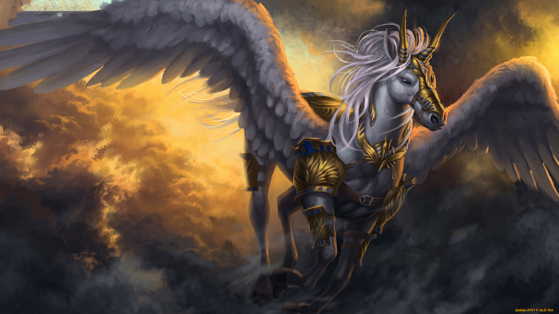 фэнтези, пегасы, конь, фон, крылья, латы