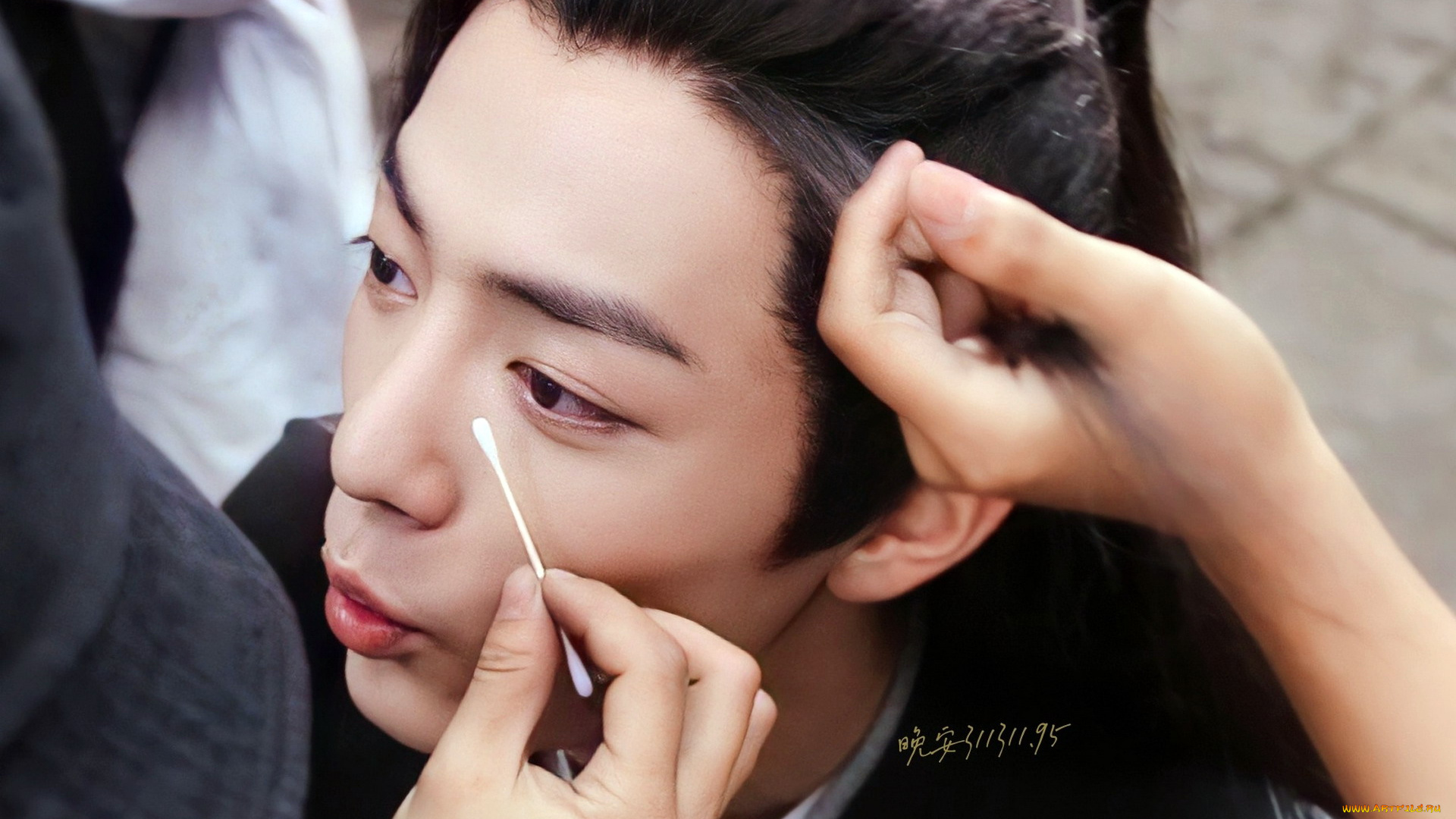 мужчины, xiao, zhan, лицо, руки, макияж