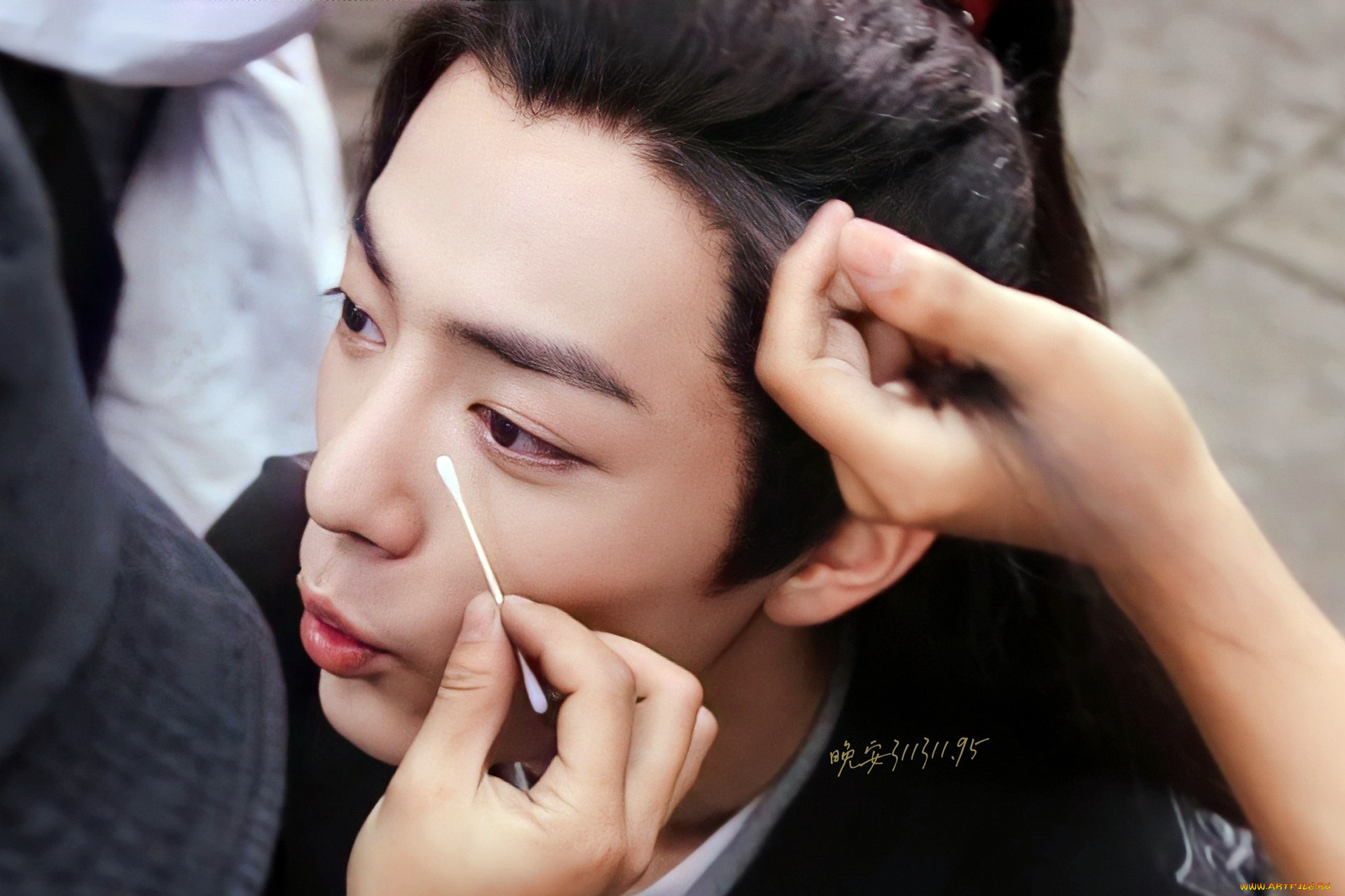 мужчины, xiao, zhan, лицо, руки, макияж