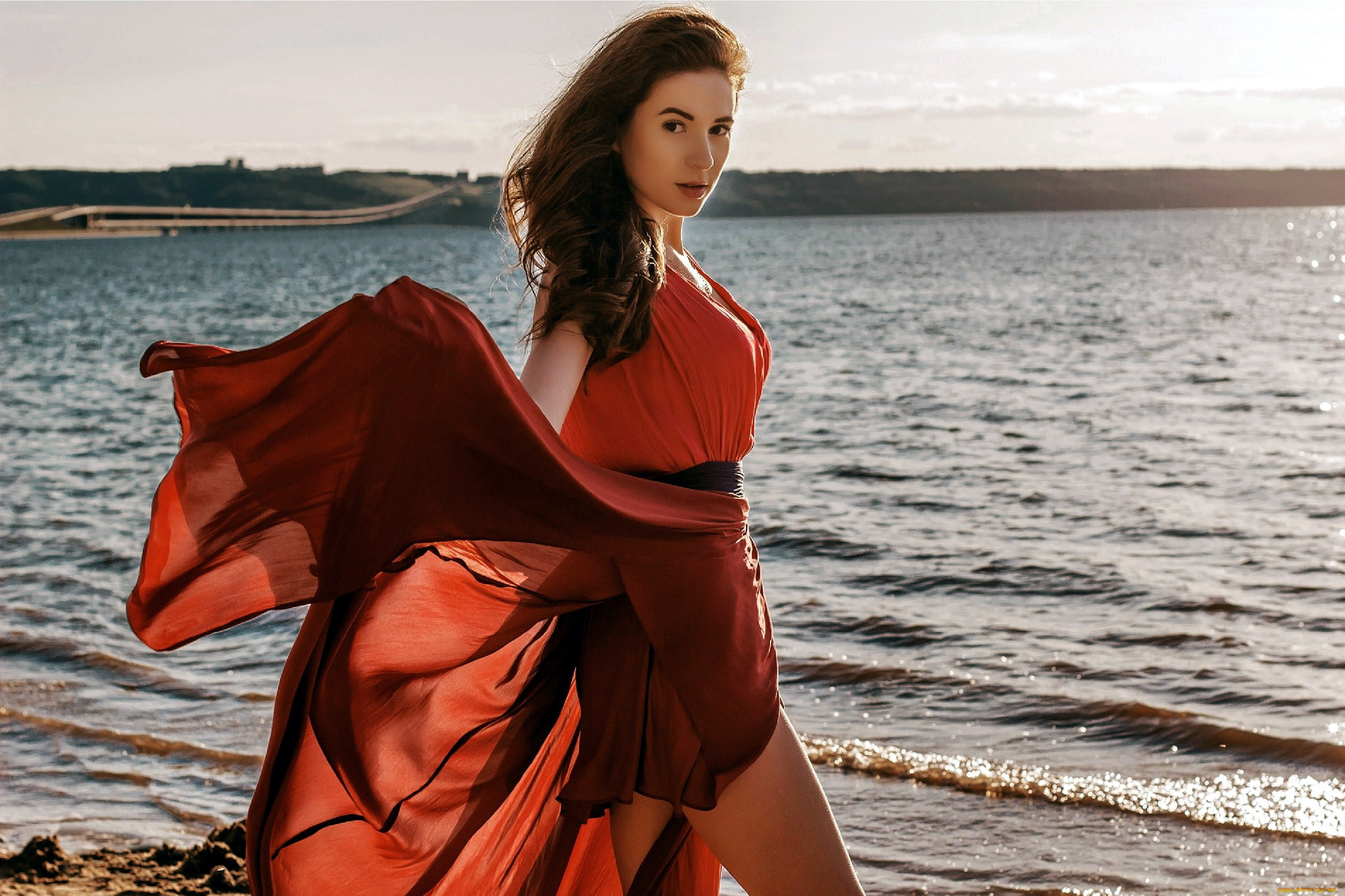 девушки, анна, балмашнова, , anna, bell, шатенка, платье, поза