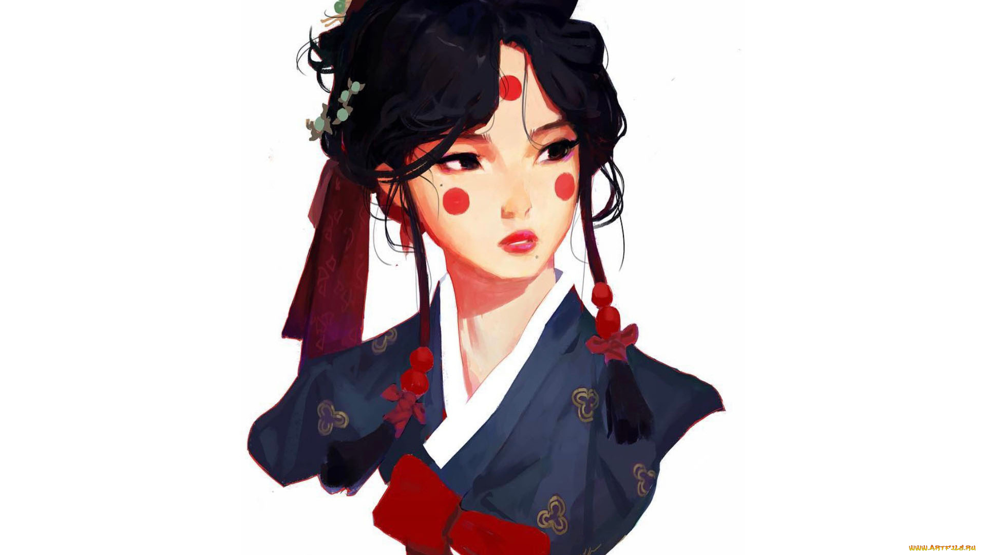 рисованное, люди, девушка, лицо, кимоно