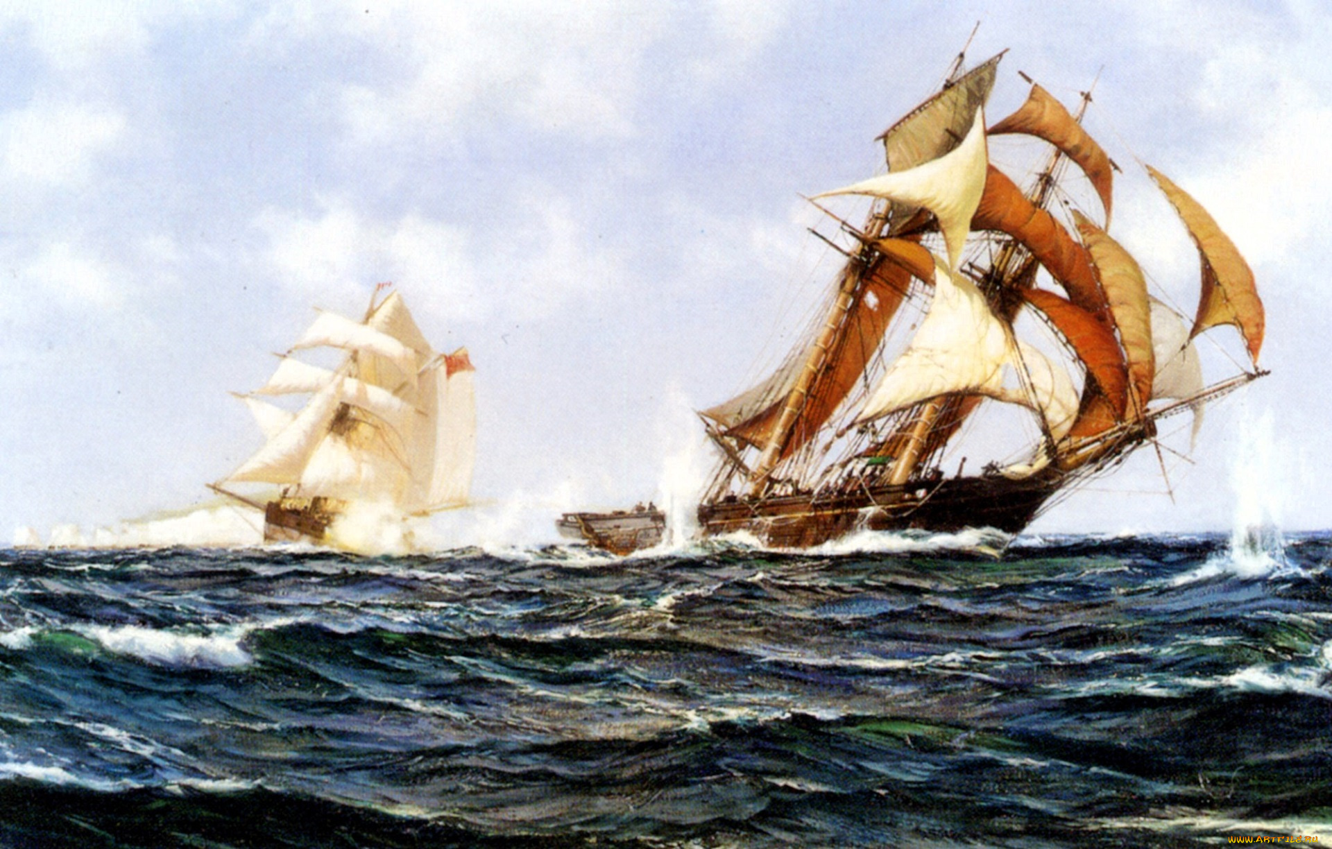 рисованное, montague, dawson, парусники, корабли, море