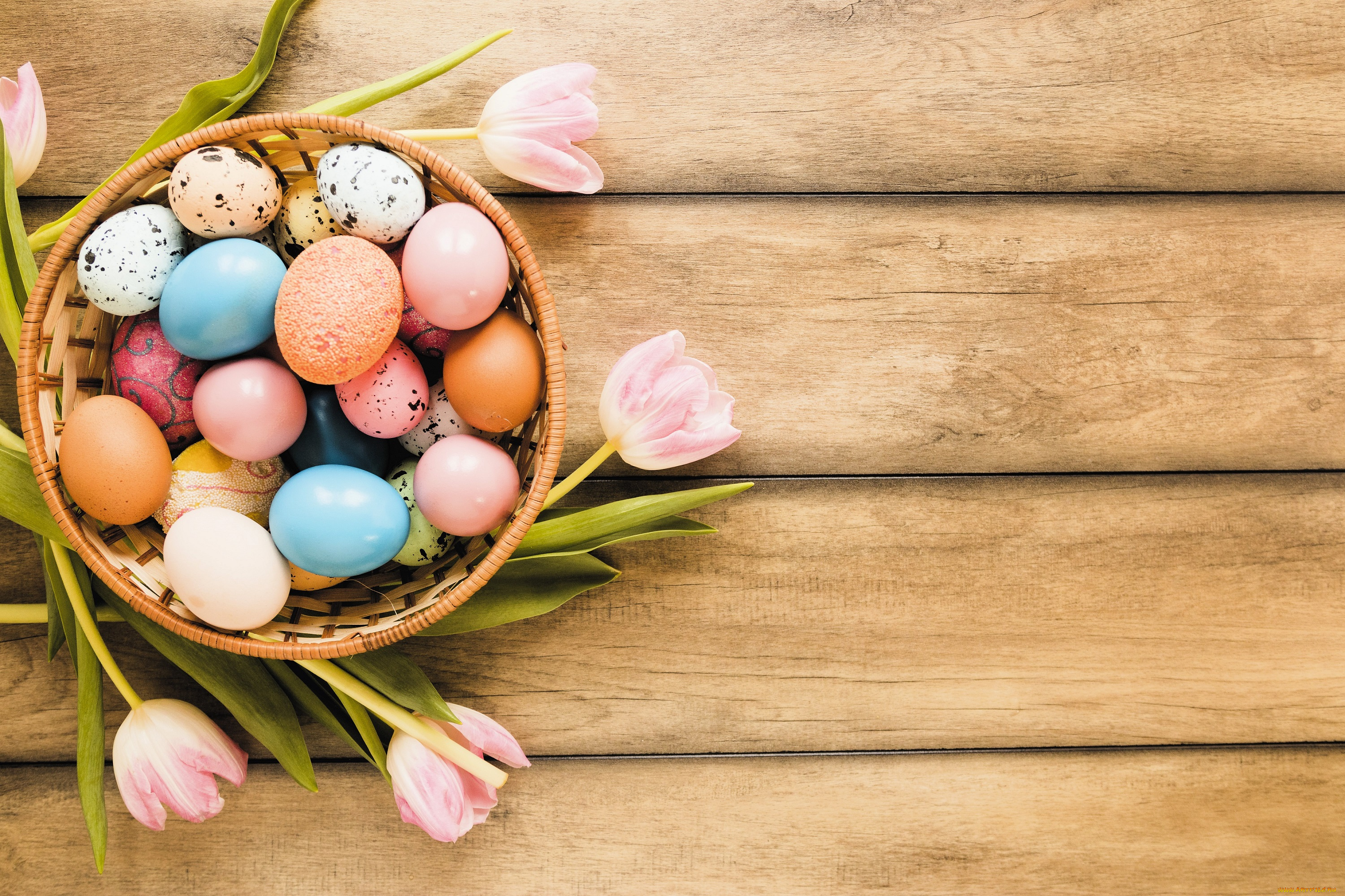 праздничные, пасха, корзина, яйца, тюльпаны