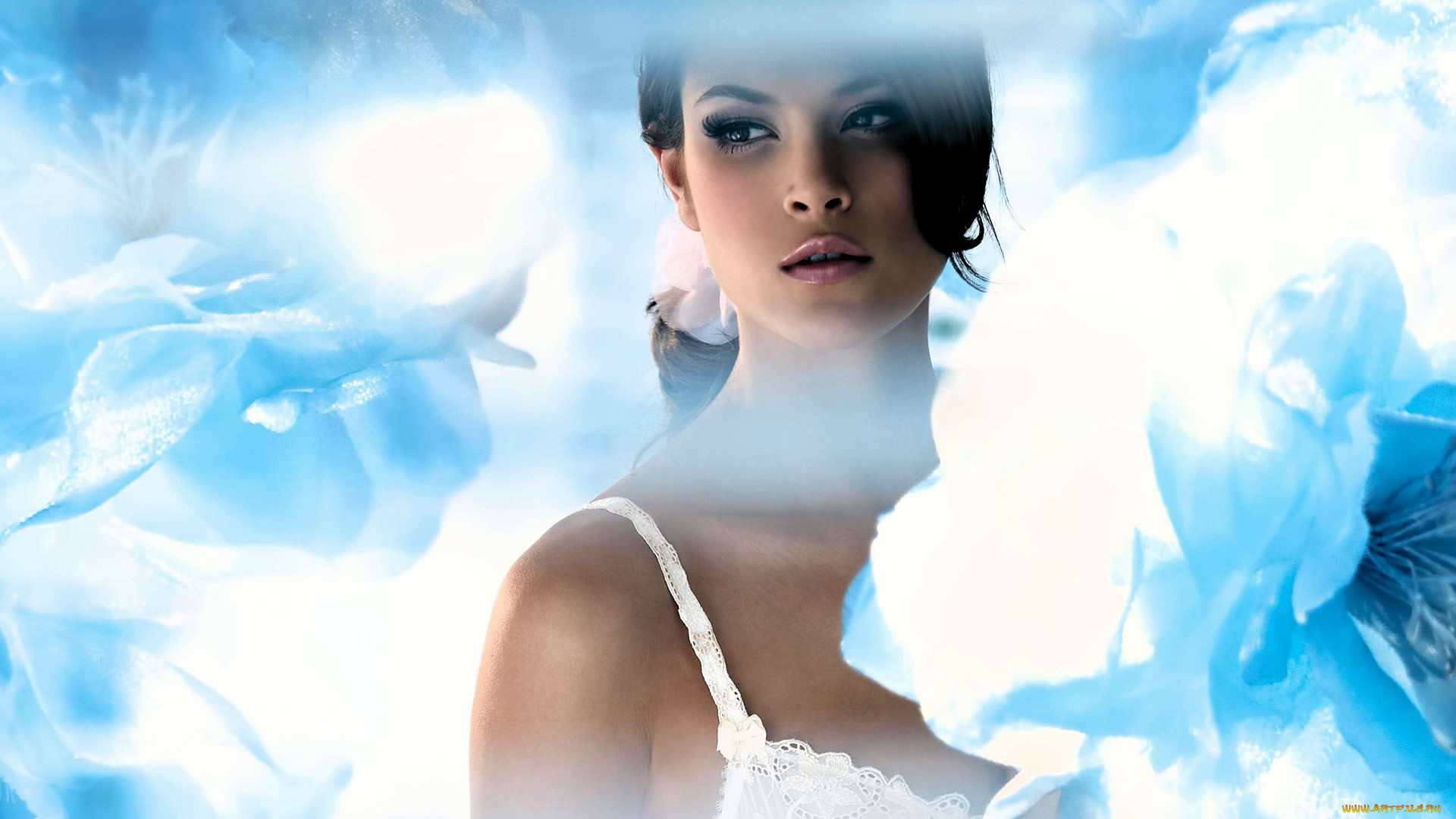 девушки, jenna, pietersen, шатенка, лицо, белье, цветы