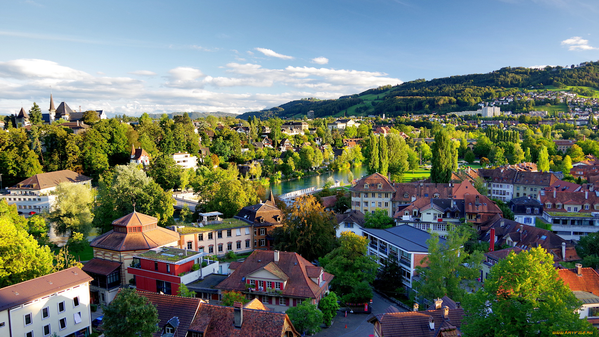 города, берн, , швейцария, река, здания, дома, панорама