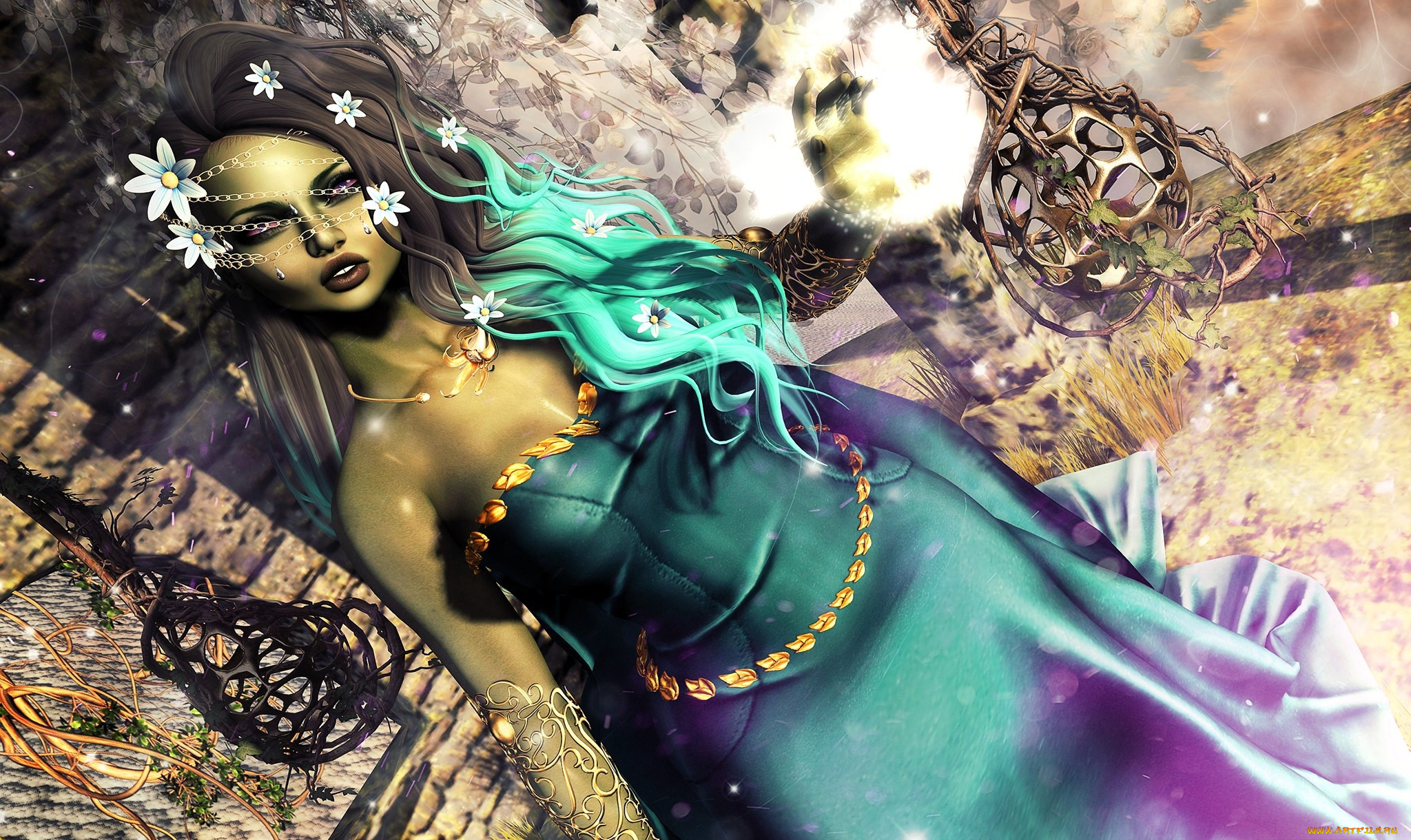 3д, графика, люди, , people, девушка, цветы, платье