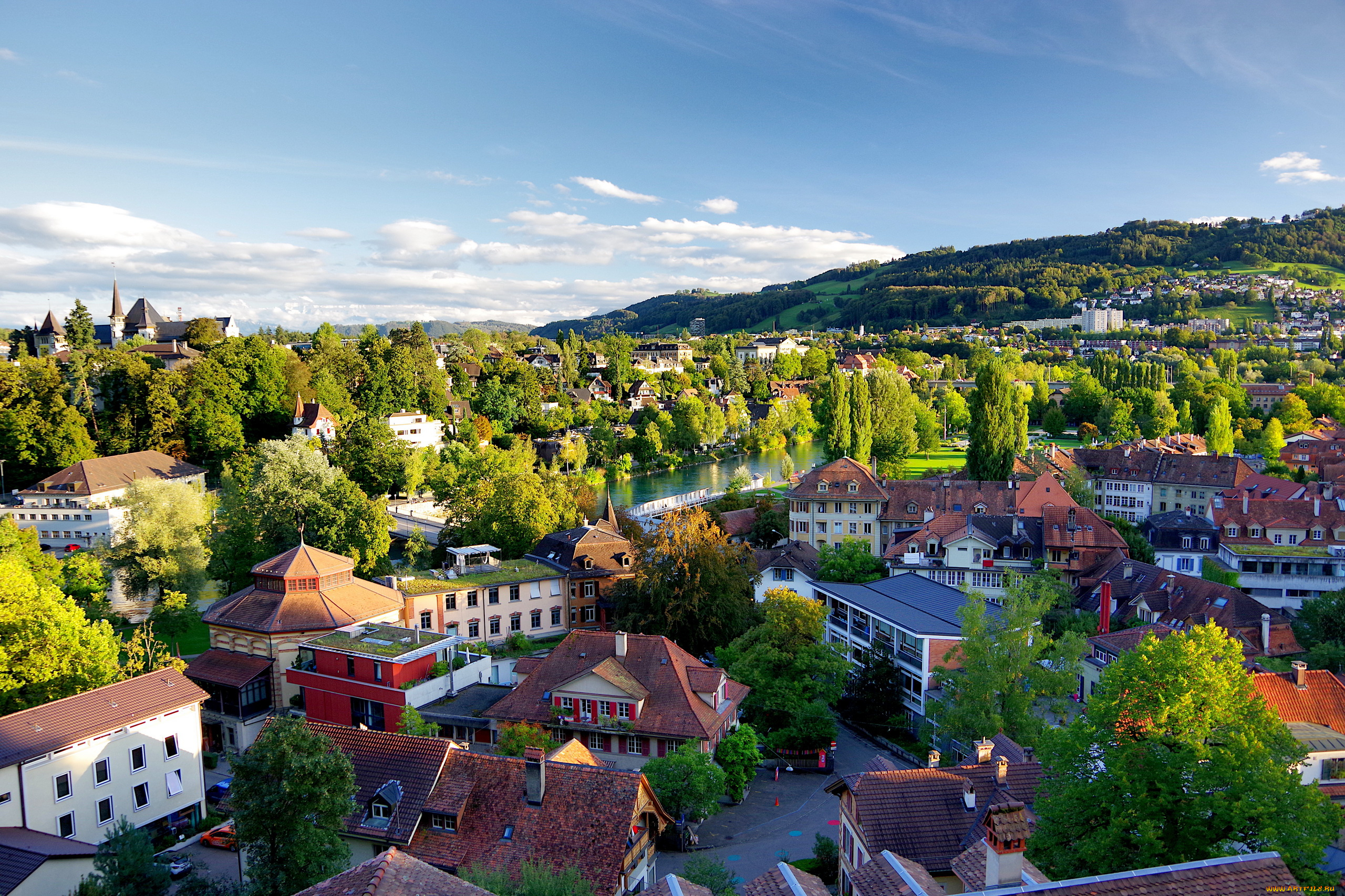 города, берн, , швейцария, река, здания, дома, панорама